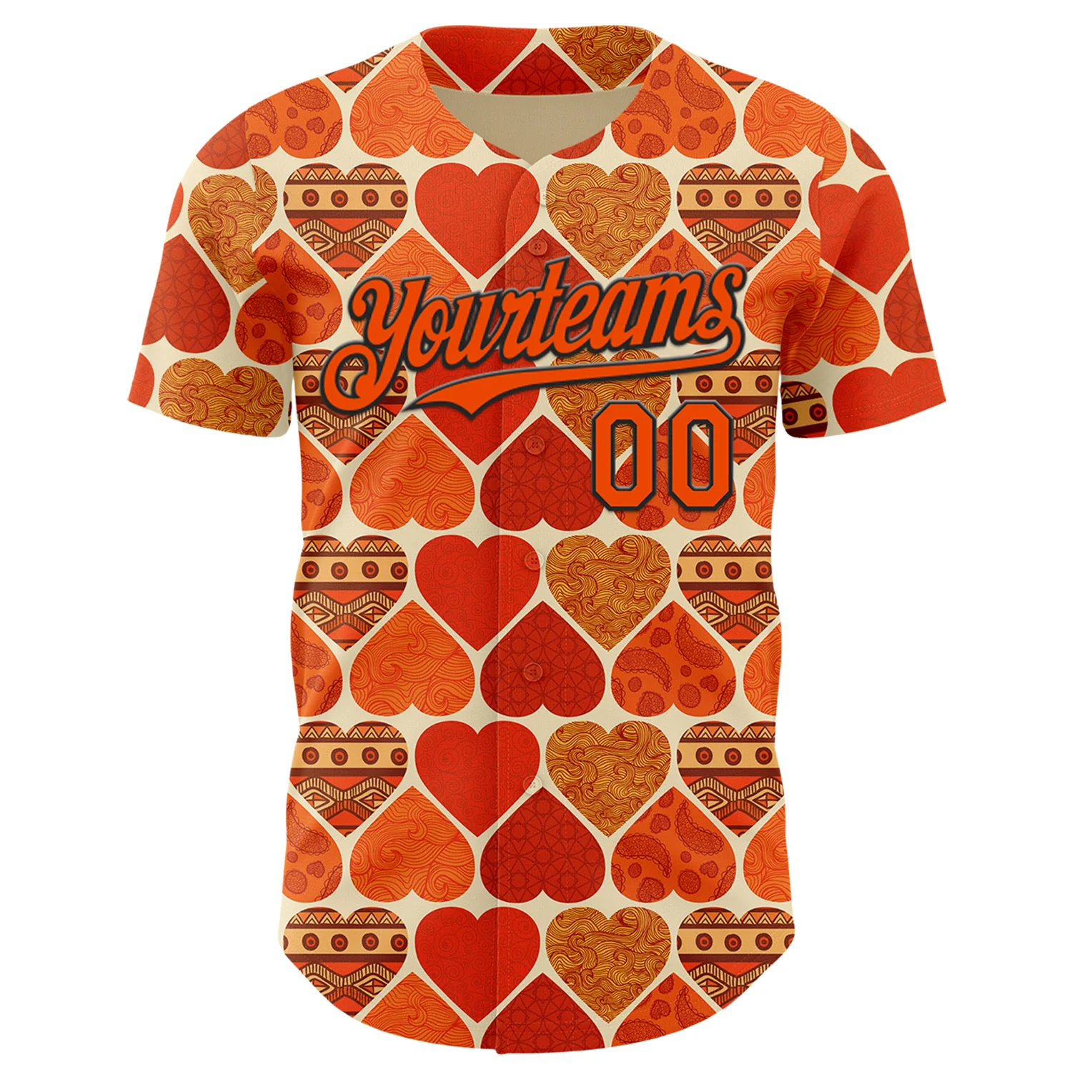 Custom Orange Cream-Black Valentine's Day Love Heart Authentic Baseball Jersey - Image 2