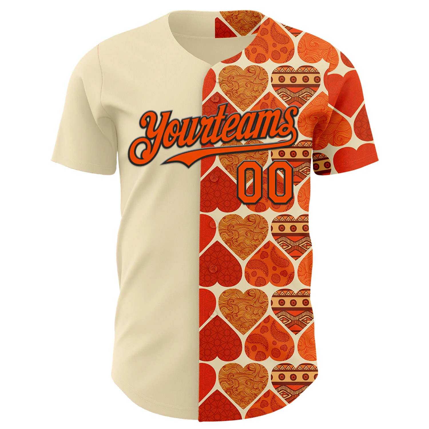 Custom Orange Cream-Black Valentine's Day Love Heart Authentic Baseball Jersey - Image 2