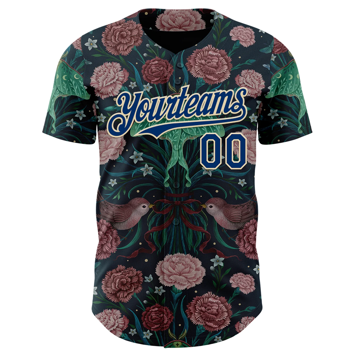 Custom Pink US Navy Blue-Cream Episodic Drawing Carnation Authentic Baseball Jersey - Image 2