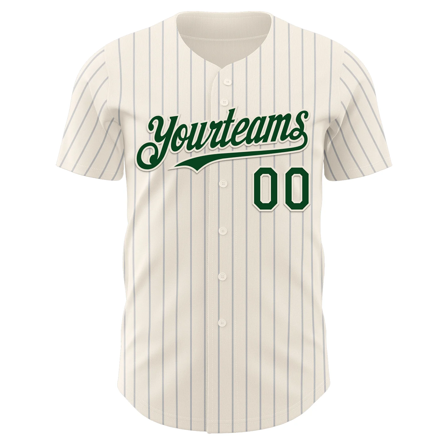 Custom Cream Gray Pinstripe Green Authentic Baseball Jersey - Image 2