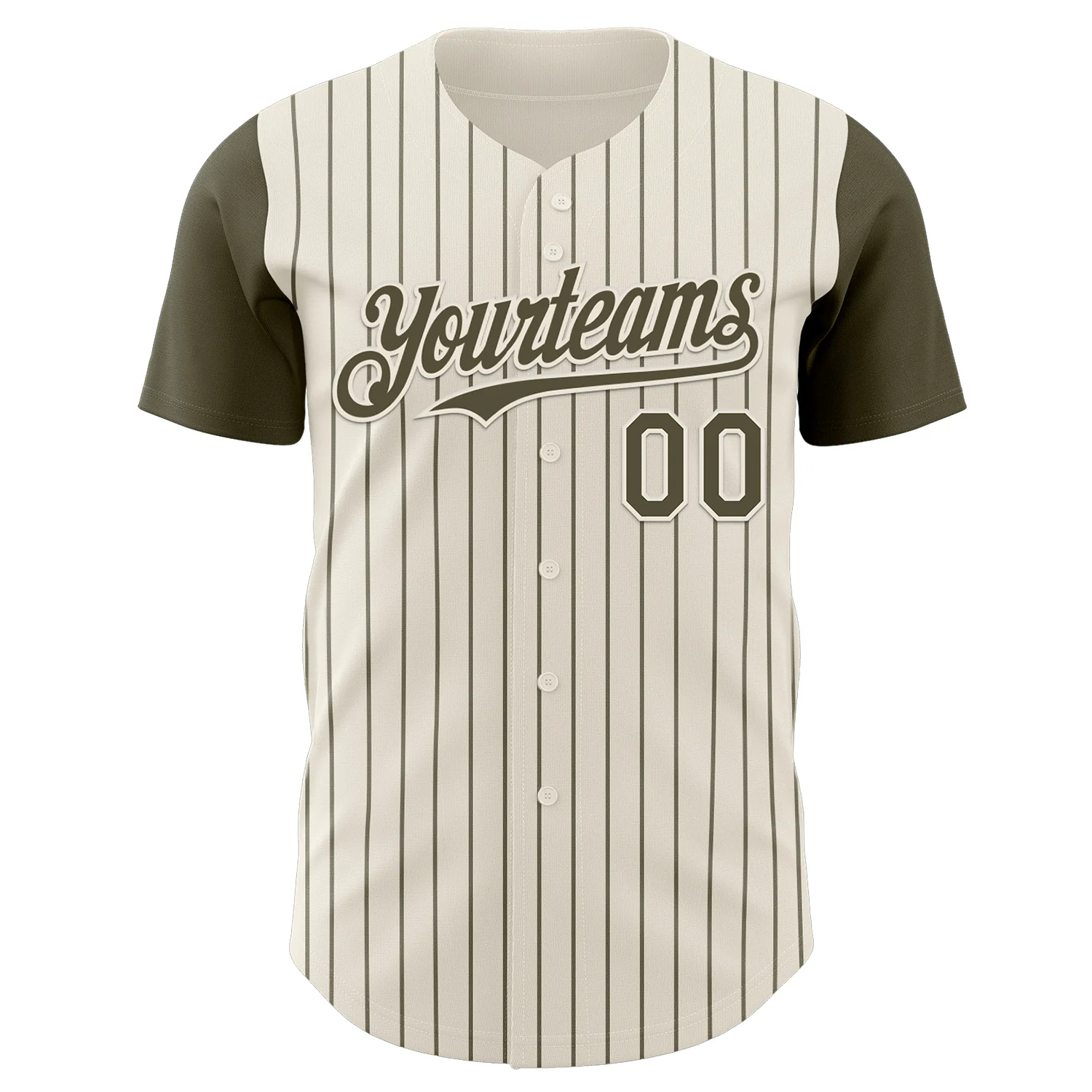 Custom Cream Olive Pinstripe Olive Authentic Two Tone Baseball Jersey - Image 2