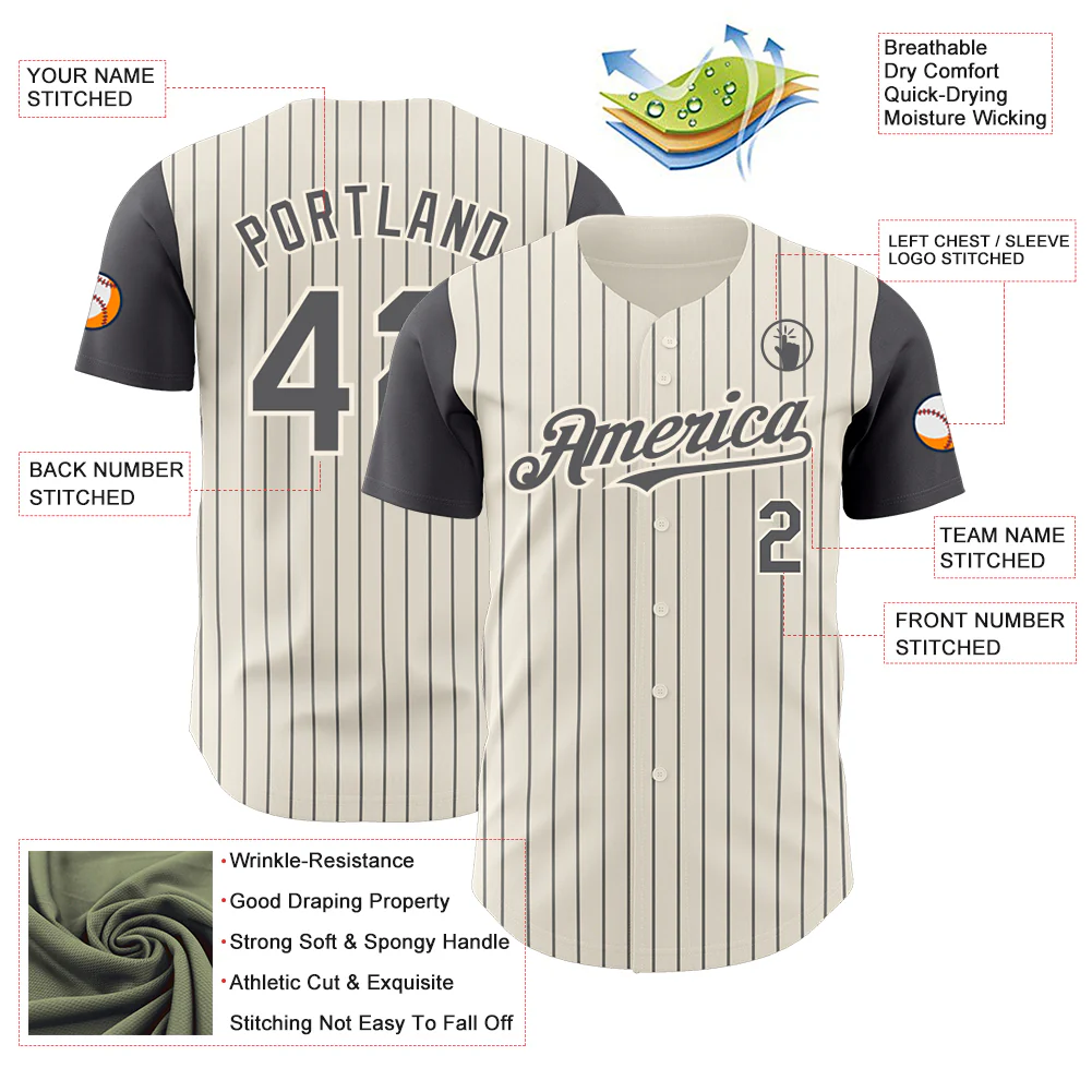 Custom Cream Steel Gray Pinstripe Steel Gray Authentic Two Tone Baseball Jersey - Image 3