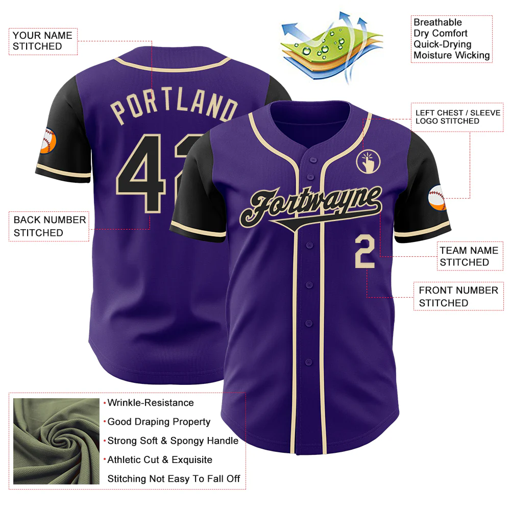 Custom Purple Black-Cream Authentic Two Tone Baseball Jersey - Image 3