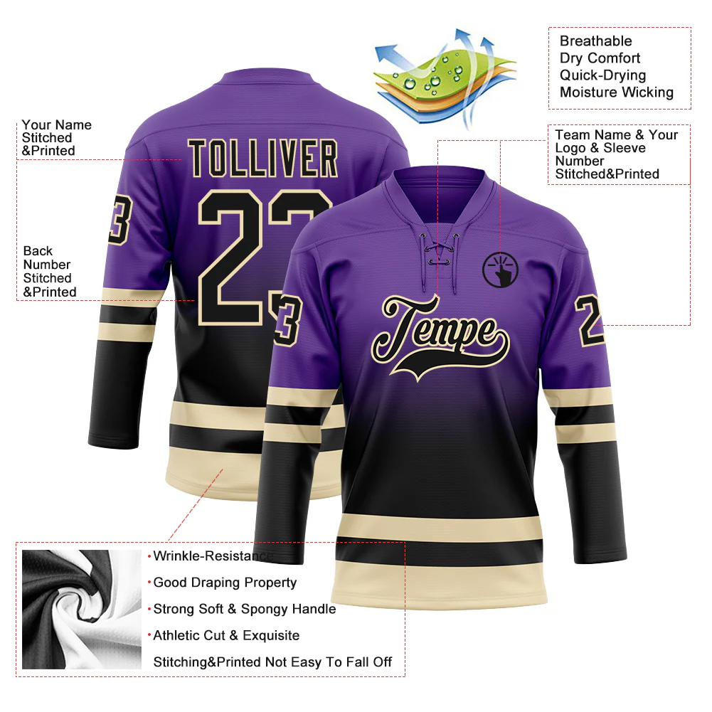 Custom Purple Black-Cream Fade Fashion Hockey Lace Neck Jersey - Image 5