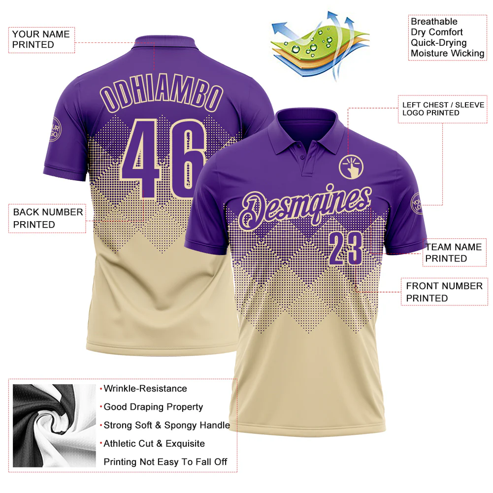 Custom Purple Cream 3D Gradient Square Shape Performance Polo Shirt - Image 3