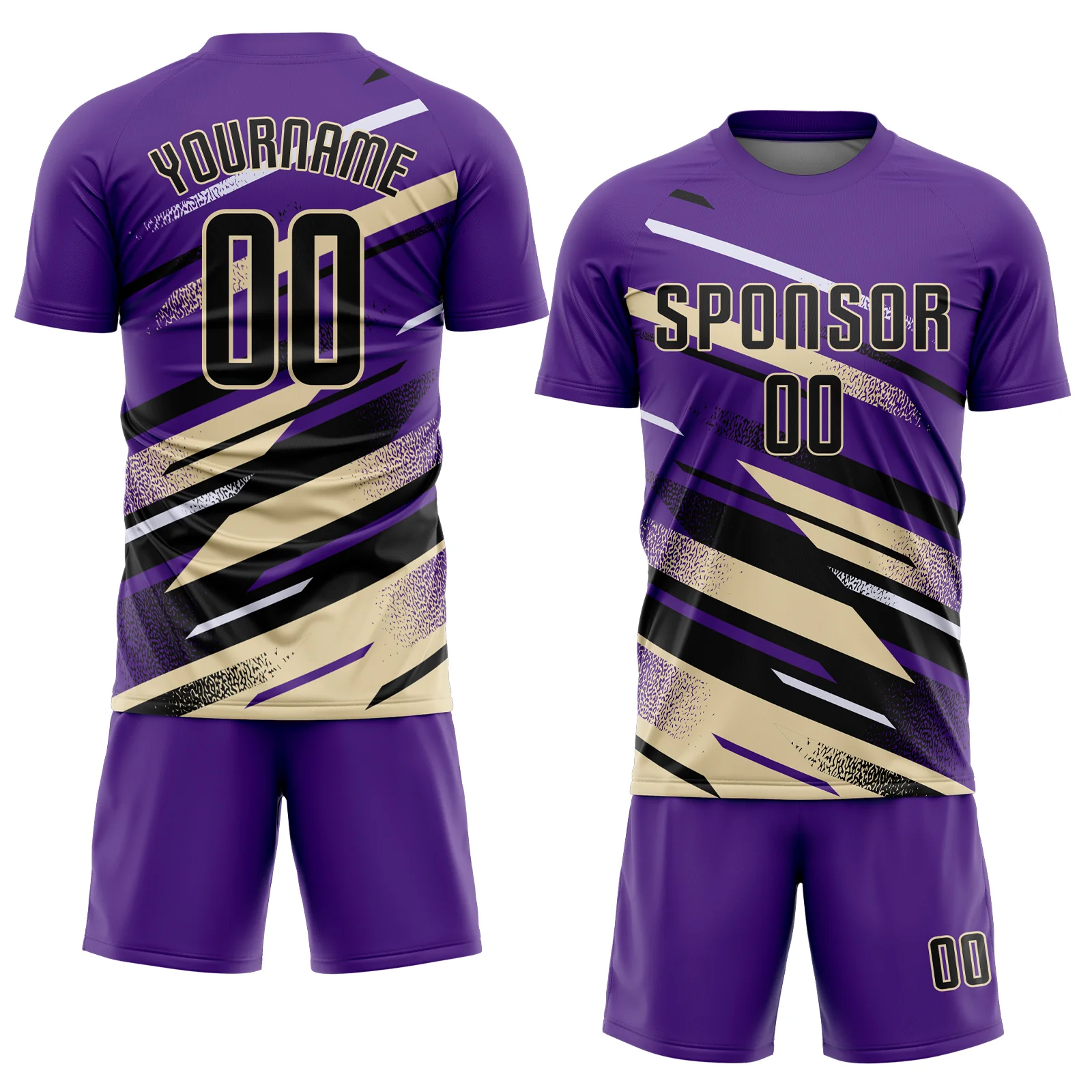 Custom Purple Black Cream-White Grunge Stripe And Grainy Sports Sublimation Soccer Uniform Jersey - Image 2