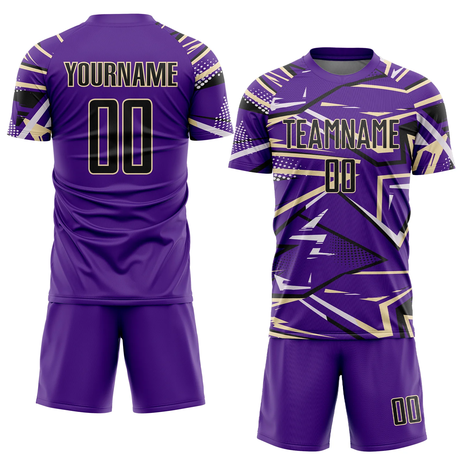 Custom Purple Black Cream-White Abstract Geometric Stripes Sports Sublimation Soccer Uniform Jersey - Image 2