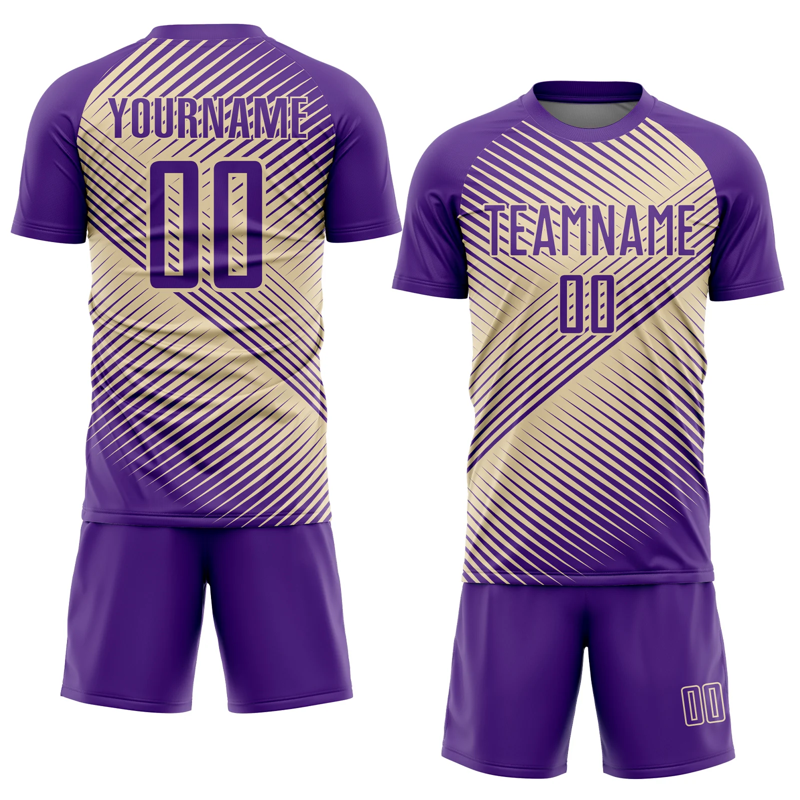 Custom Purple Cream Line Sublimation Soccer Uniform Jersey - Image 2