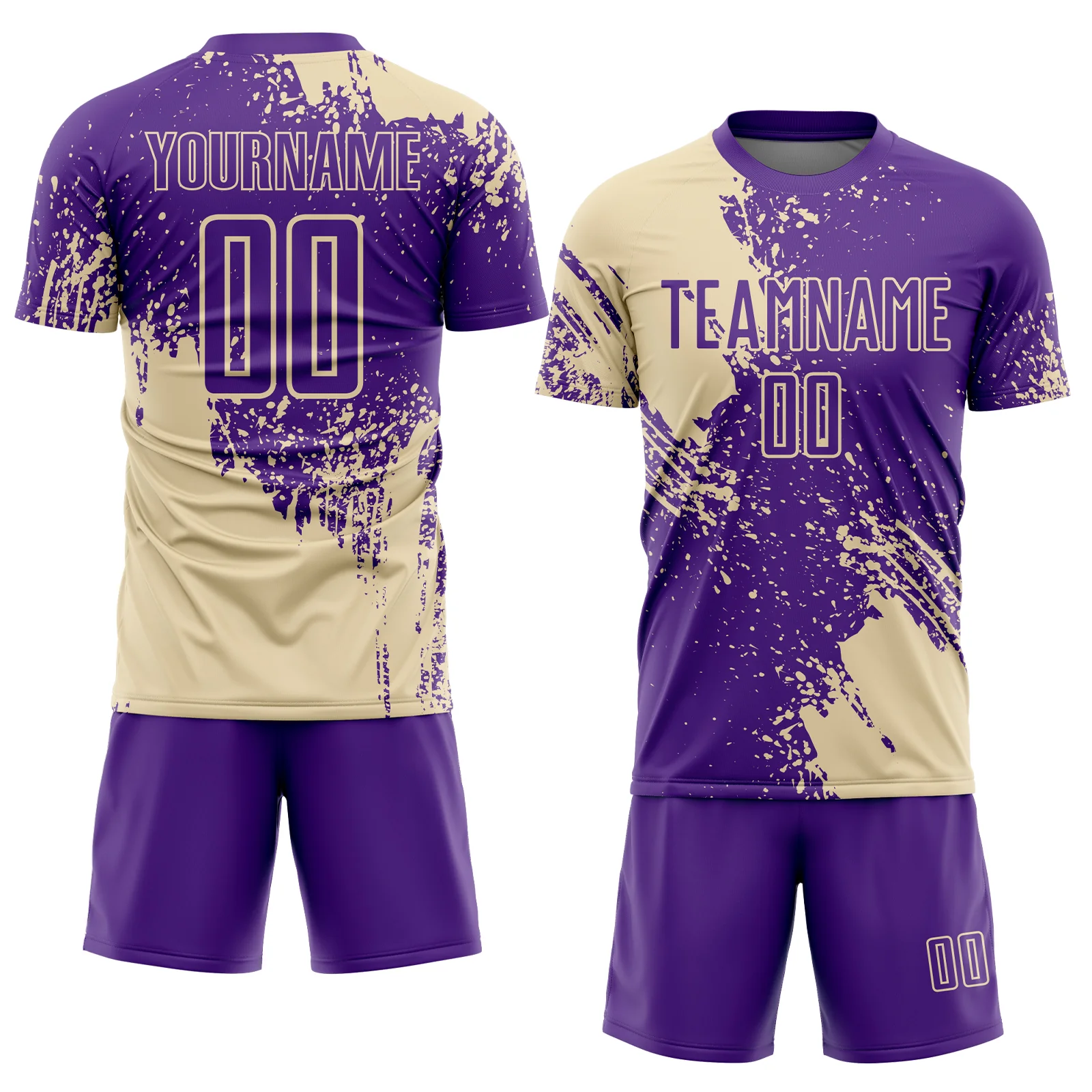 Custom Purple Cream Abstract Brush Stroke Sports Sublimation Soccer Uniform Jersey - Image 2