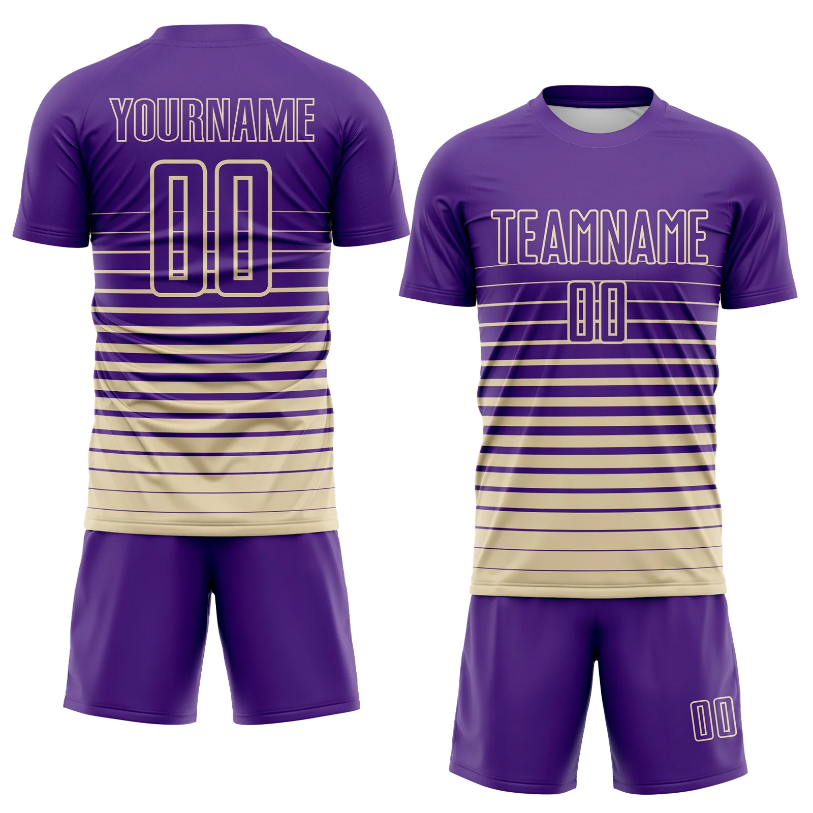 Custom Purple Cream Gradient Pinstripe Sublimation Soccer Uniform Jersey - Image 2