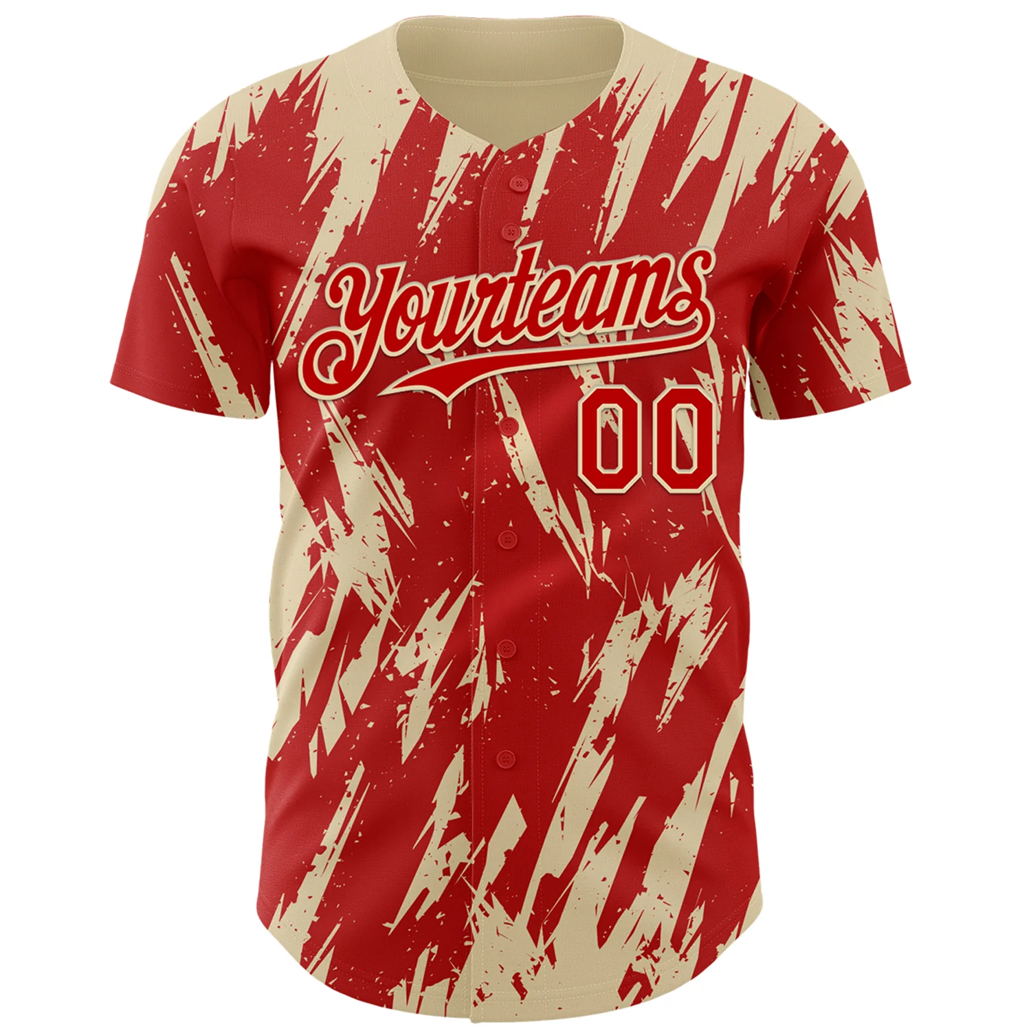 Custom Red Cream Splatter Torn Sharp Brush Stroke Authentic Baseball Jersey - Image 2