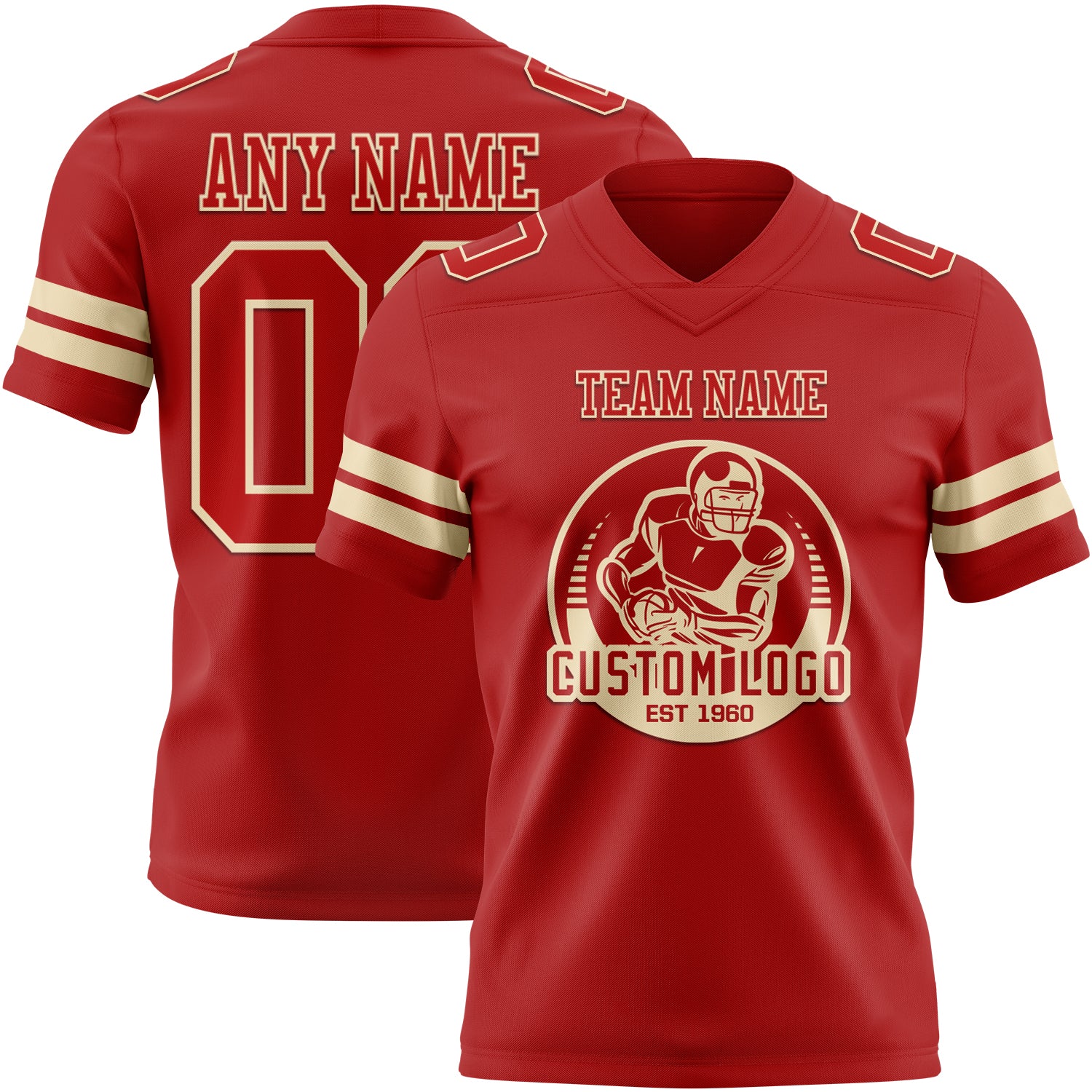 Custom Red Cream Authentic Football Jersey - Image 2