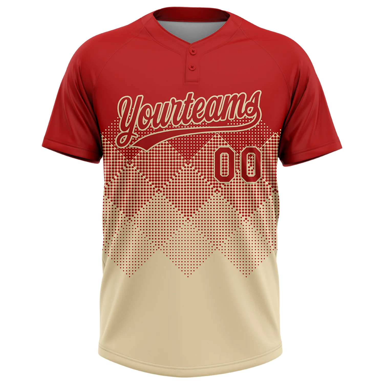 Custom Red Cream 3D Gradient Square Shape Two-Button Unisex Softball Jersey - Image 2