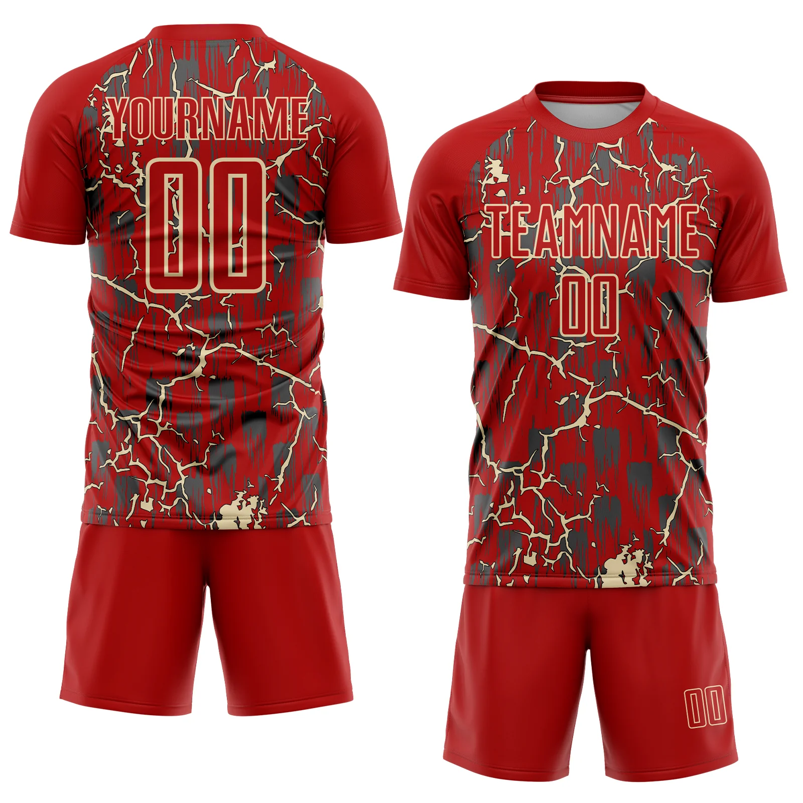 Custom Red Cream Lightning Sublimation Soccer Uniform Jersey - Image 2