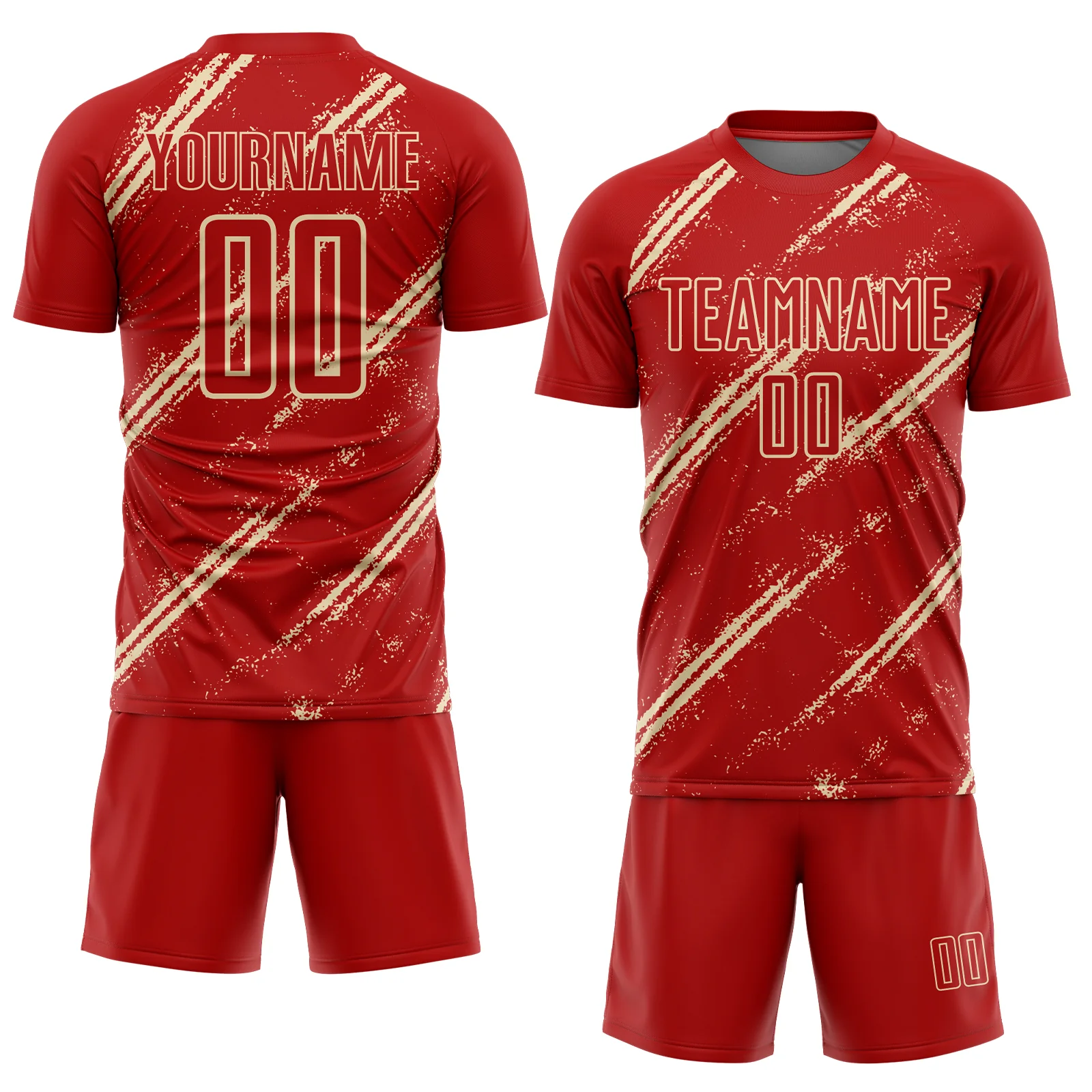 Custom Red Cream Abstract Fragment Art Splash Sublimation Soccer Uniform Jersey - Image 2
