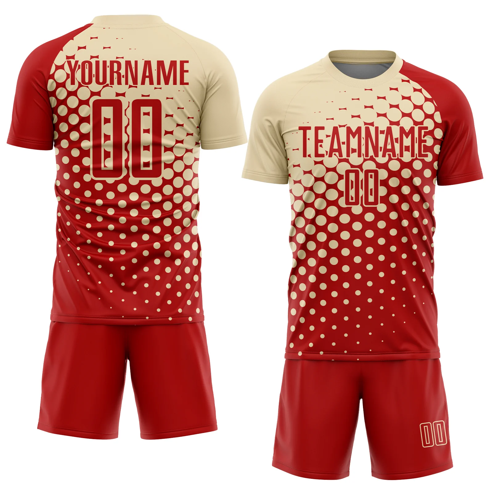 Custom Red Cream Modern Polka Dot Sublimation Soccer Uniform Jersey - Image 2