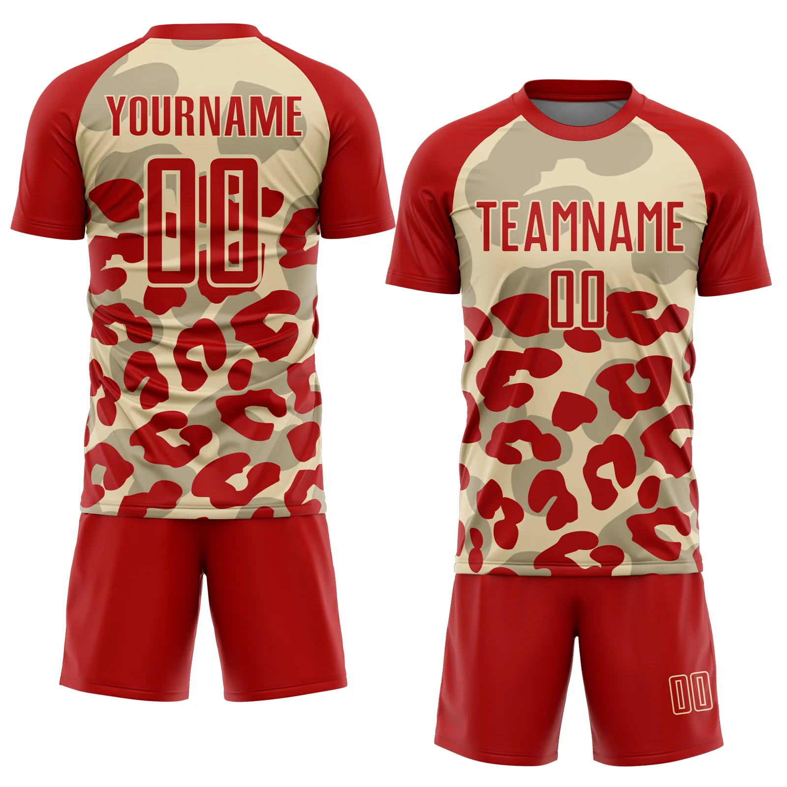 Custom Red Cream Animal Leopard Print Sports Sublimation Soccer Uniform Jersey - Image 2