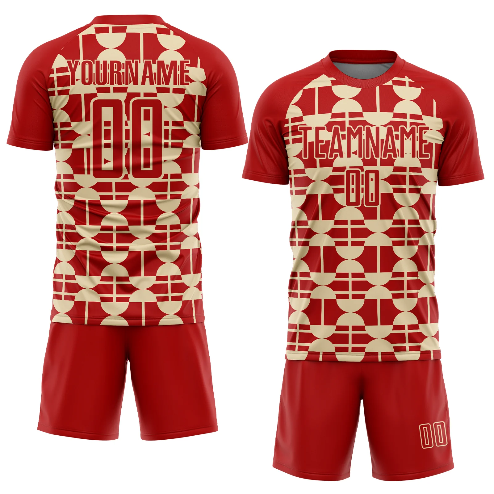 Custom Red Cream Geometric Shapes Sports Sublimation Soccer Uniform Jersey - Image 2