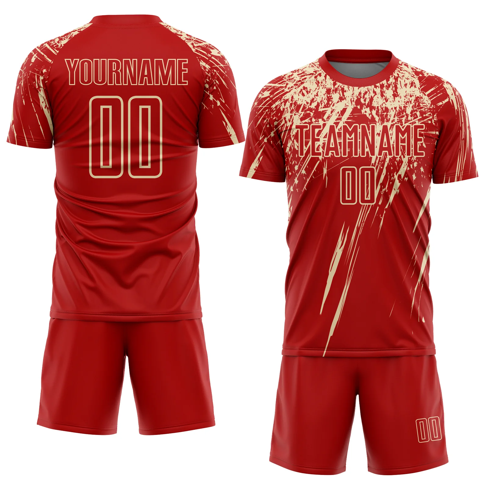 Custom Red Cream Splash Sports Sublimation Soccer Uniform Jersey - Image 2