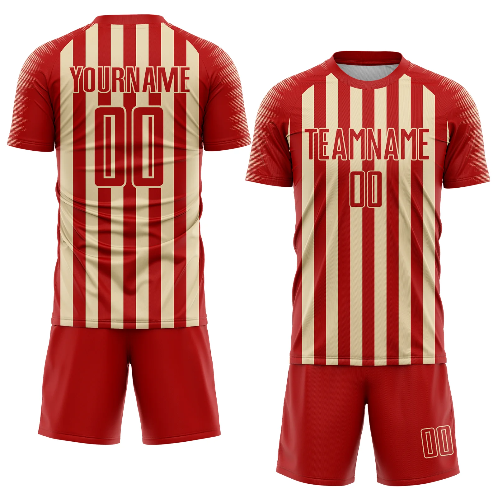 Custom Red Cream Stripe Sports Sublimation Soccer Uniform Jersey - Image 2