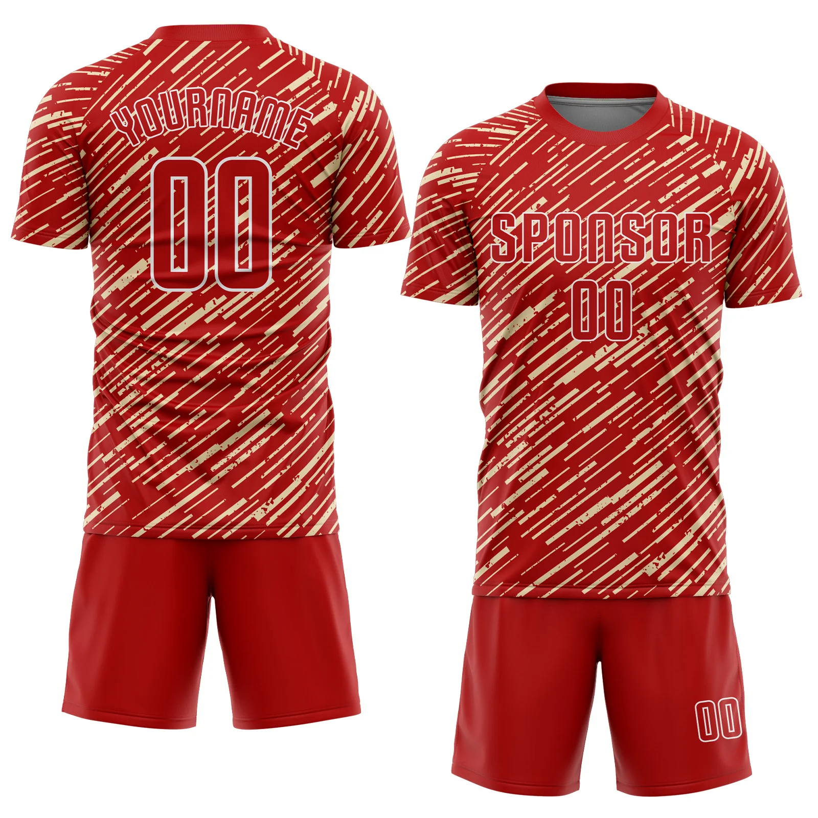 Custom Red Cream-White Line Sports Sublimation Soccer Uniform Jersey - Image 2