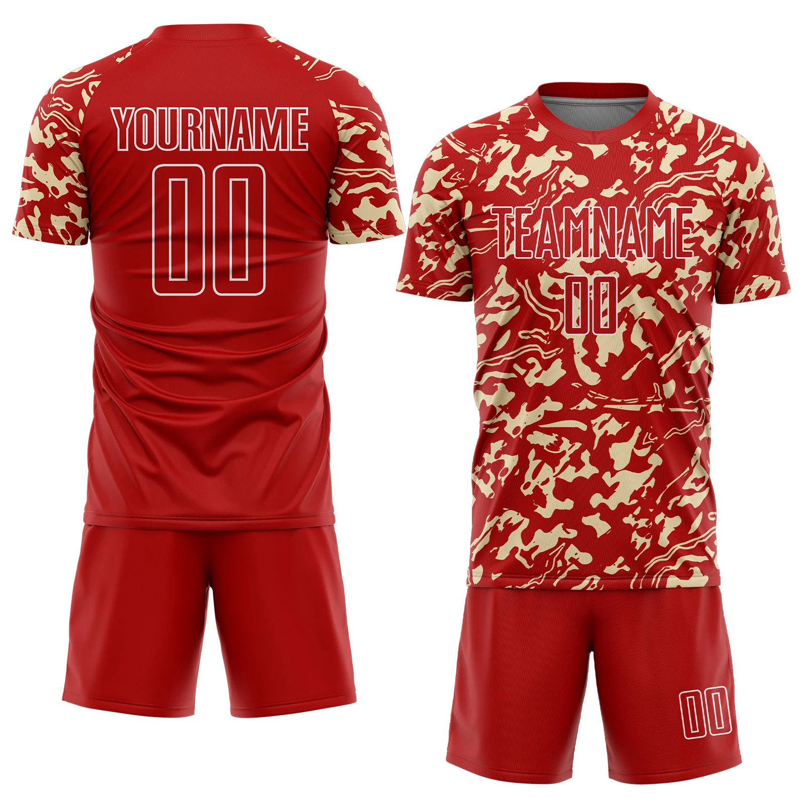 Custom Red Cream-White Liquid Fluid Pattern Sports Sublimation Soccer Uniform Jersey - Image 2