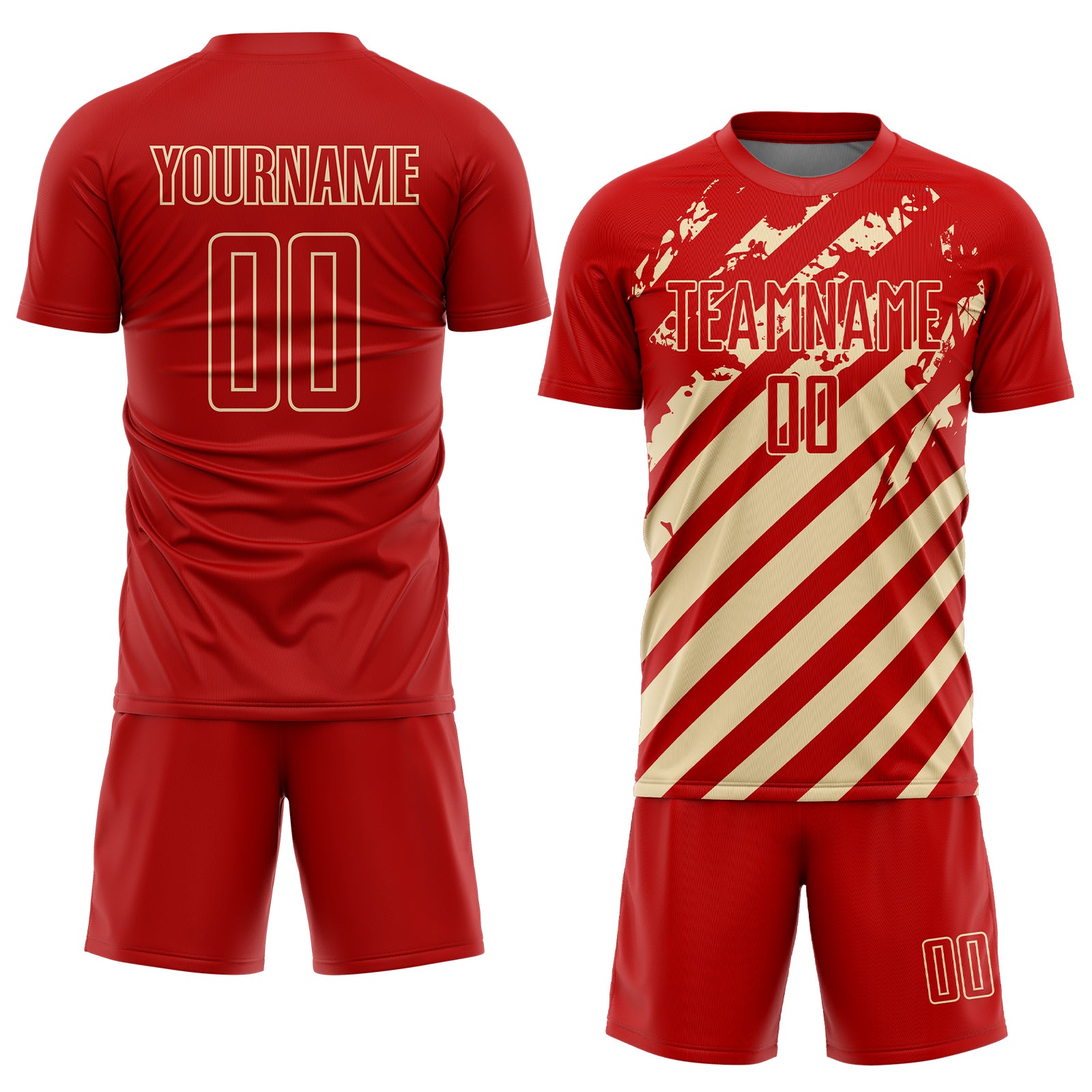 Custom Red Cream Distressed Diagonal Stripe Pattern Sports Sublimation Soccer Uniform Jersey - Image 2
