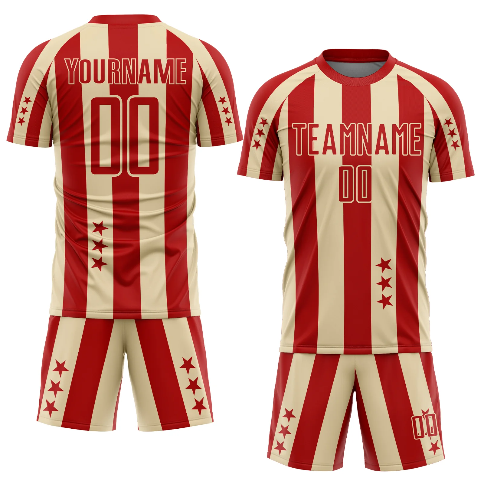 Custom Red Cream Stars And Stripes Sports Sublimation Soccer Uniform Jersey - Image 2