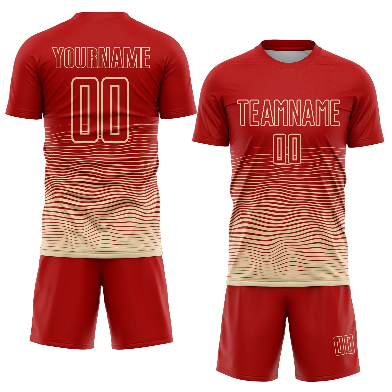 Custom Red Cream Gradient Wave Line Sports Sublimation Soccer Uniform Jersey - Image 2