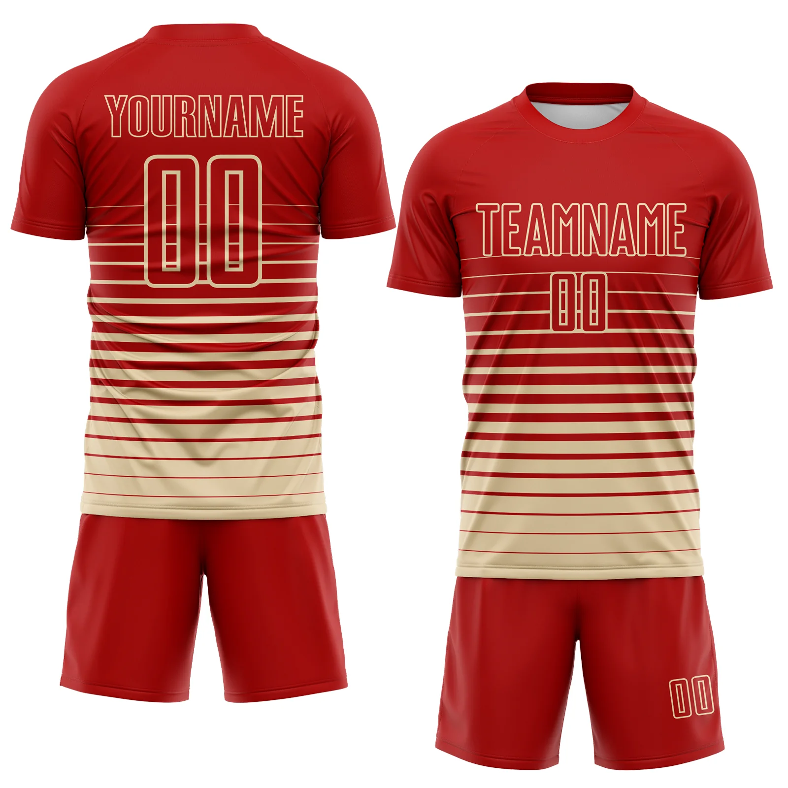 Custom Red Cream Gradient Pinstripe Sublimation Soccer Uniform Jersey - Image 2