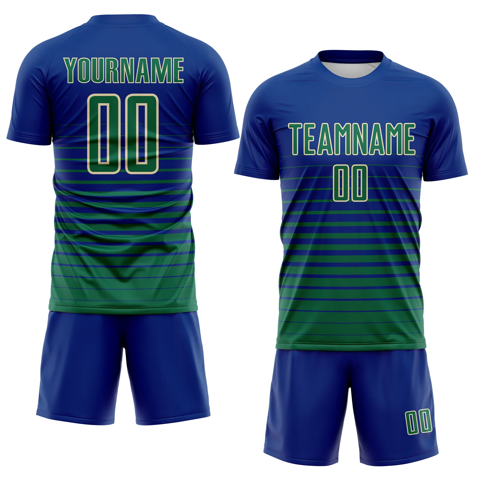 Custom Royal Kelly Green-Cream Gradient Pinstripe Sublimation Soccer Uniform Jersey - Image 2