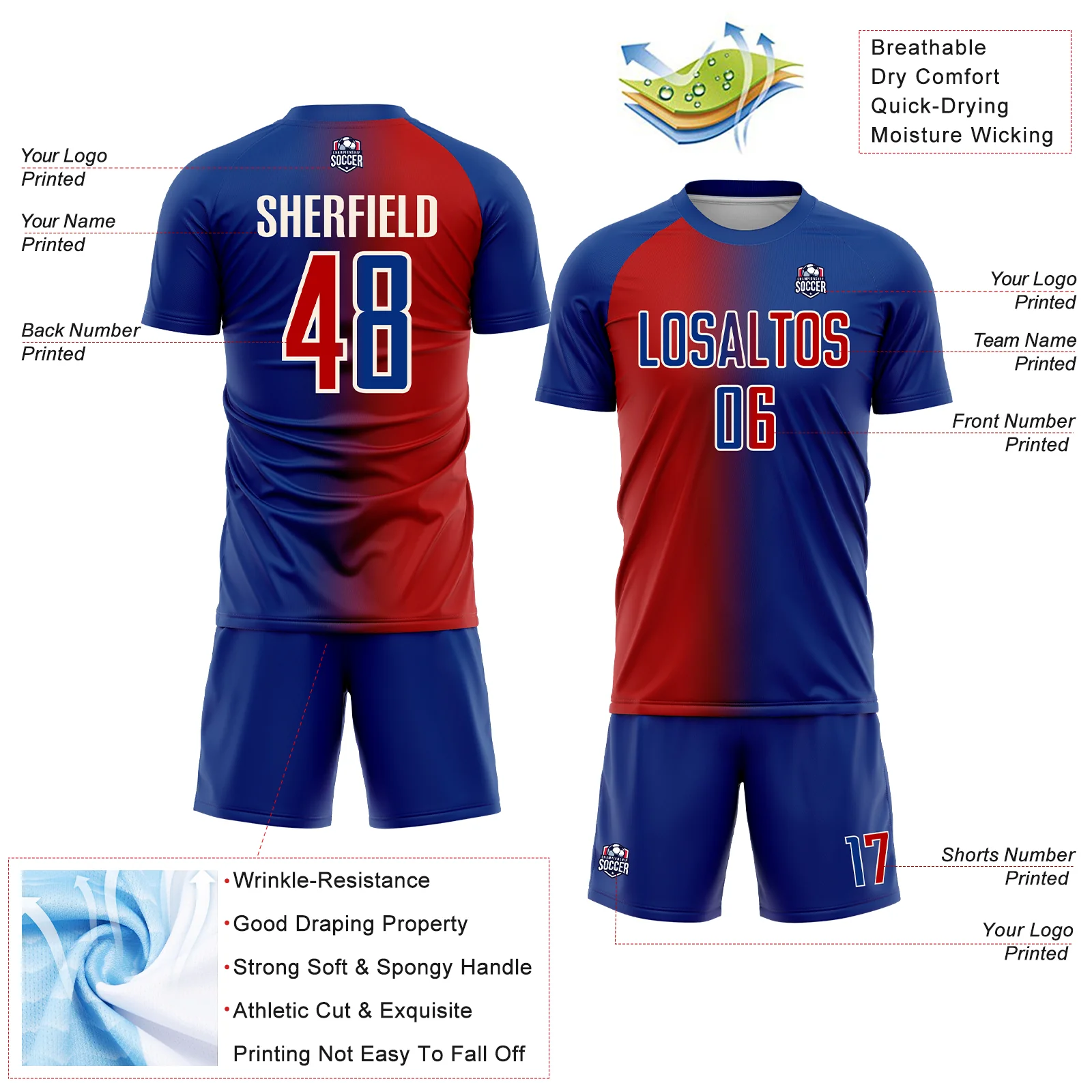 Custom Royal Red-Cream Sublimation Gradient Fashion Soccer Uniform Jersey - Image 4