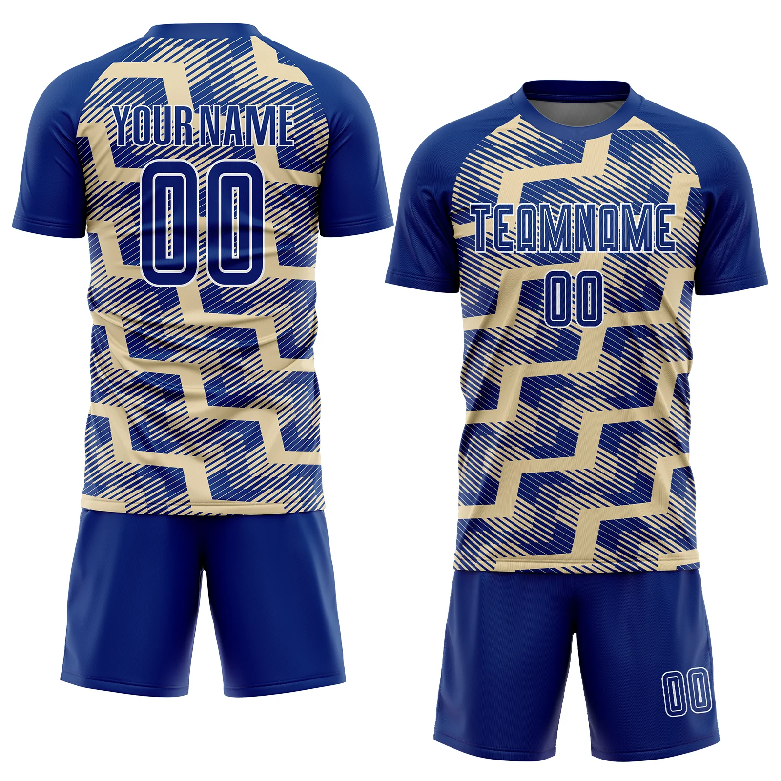 Custom Royal Cream-White Line Sublimation Soccer Uniform Jersey - Image 2