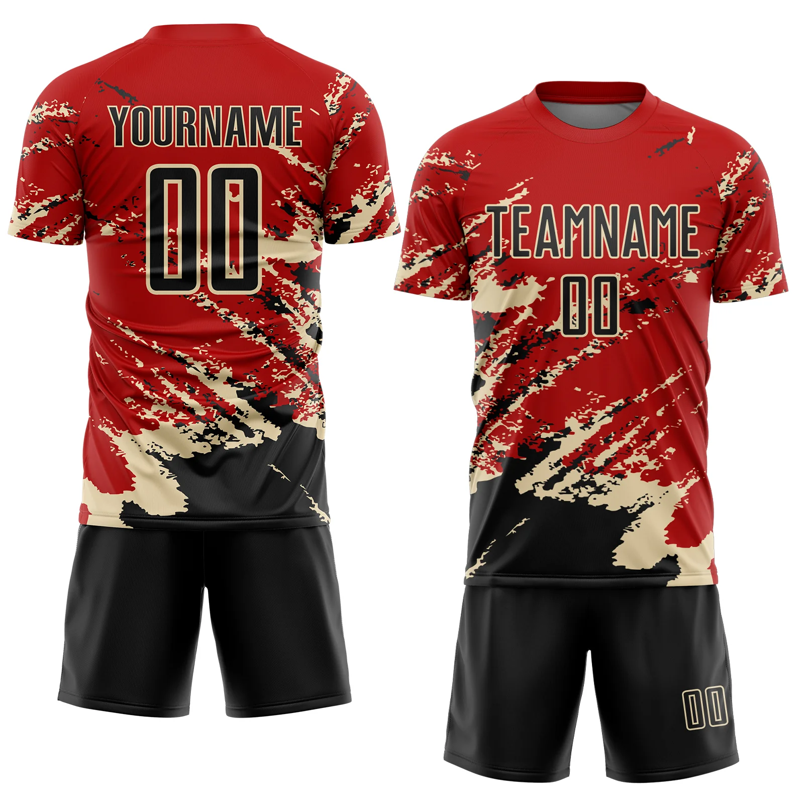 Custom Red Black-Cream Abstract Fragment Art Splash Sports Sublimation Soccer Uniform Jersey - Image 2
