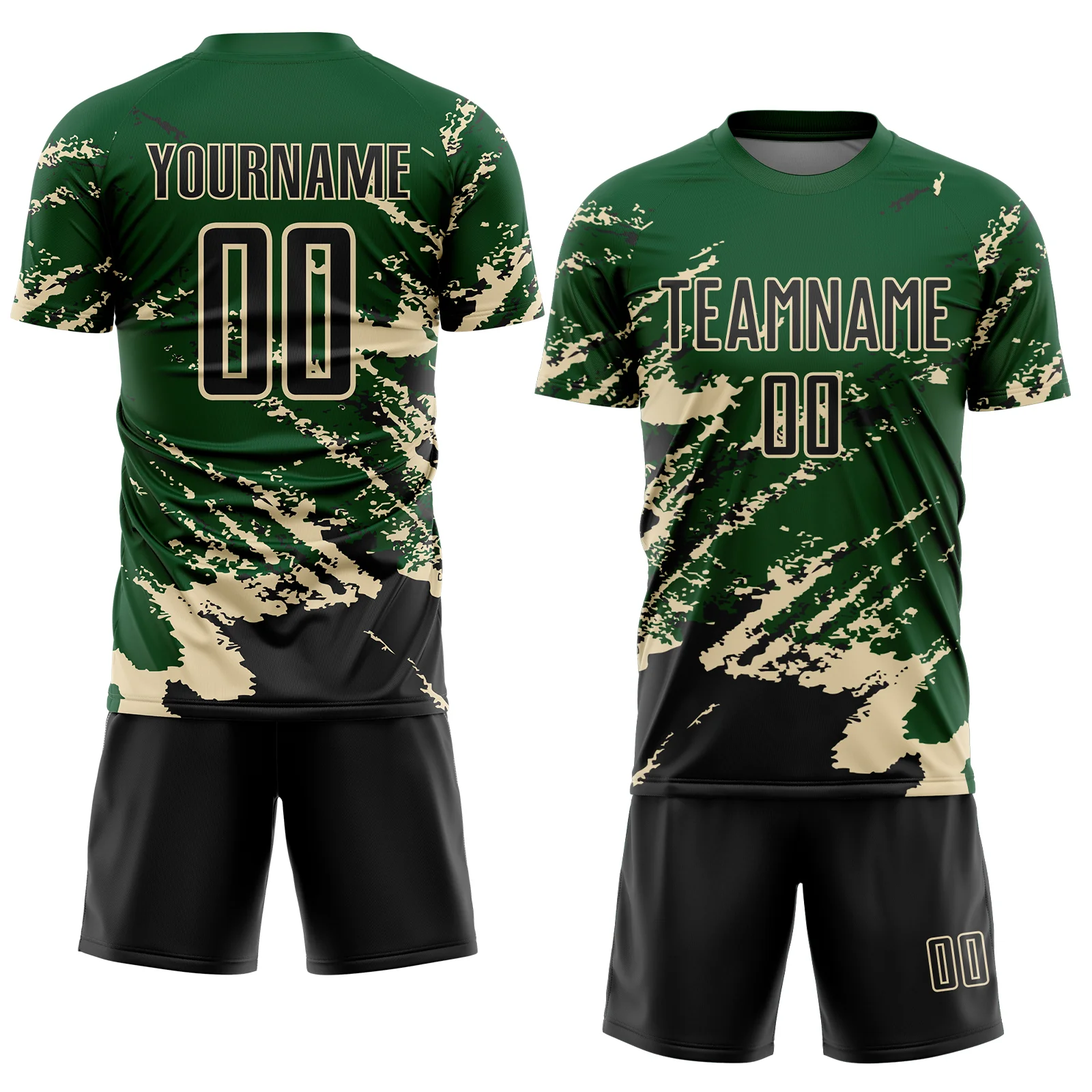Custom Green Black-Cream Abstract Fragment Art Splash Sports Sublimation Soccer Uniform Jersey - Image 2