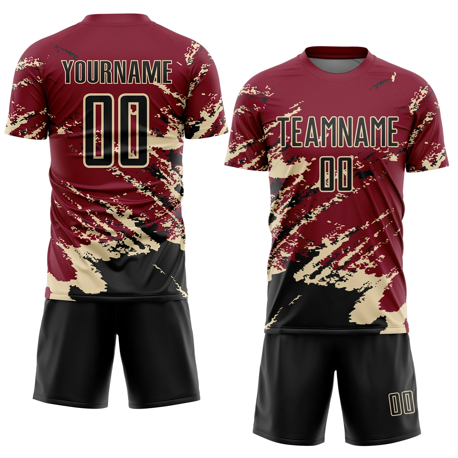 Custom Crimson Black-Cream Abstract Fragment Art Splash Sports Sublimation Soccer Uniform Jersey - Image 2