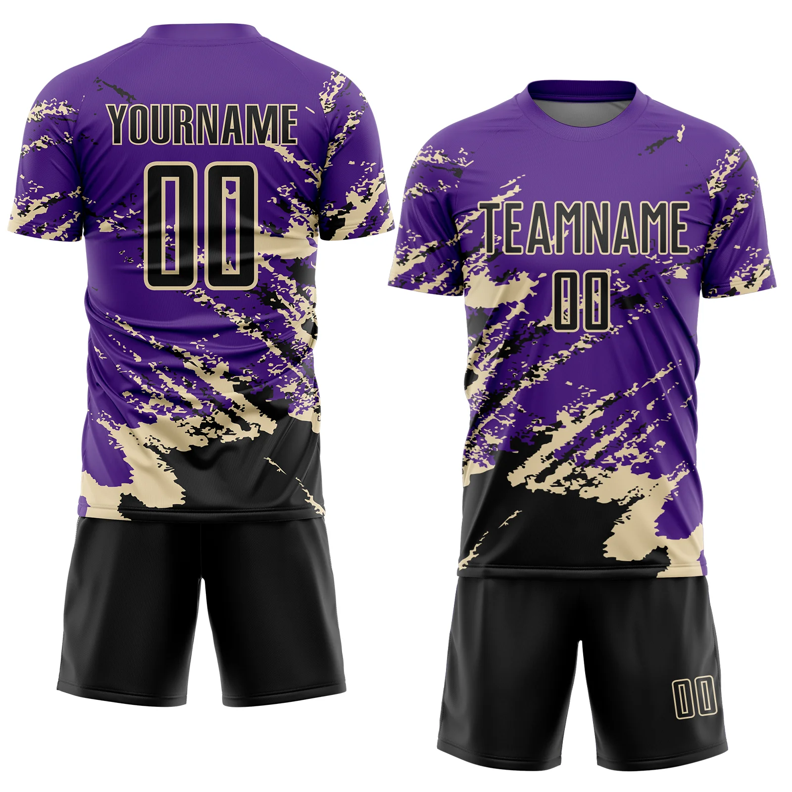 Custom Purple Black-Cream Abstract Fragment Art Splash Sports Sublimation Soccer Uniform Jersey - Image 2