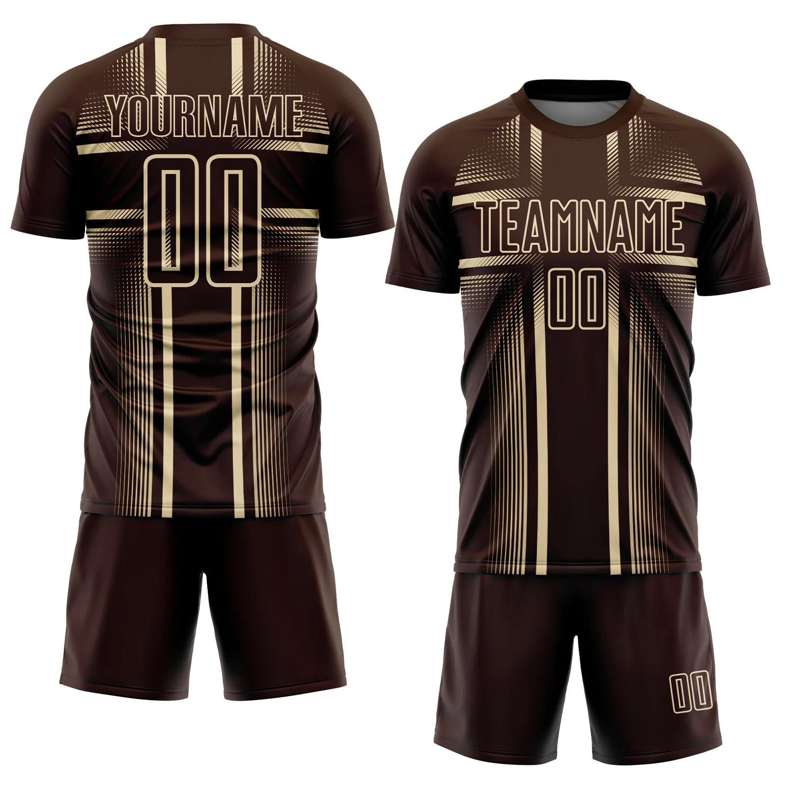 Custom Brown Cream Lines Sublimation Soccer Uniform Jersey - Image 2