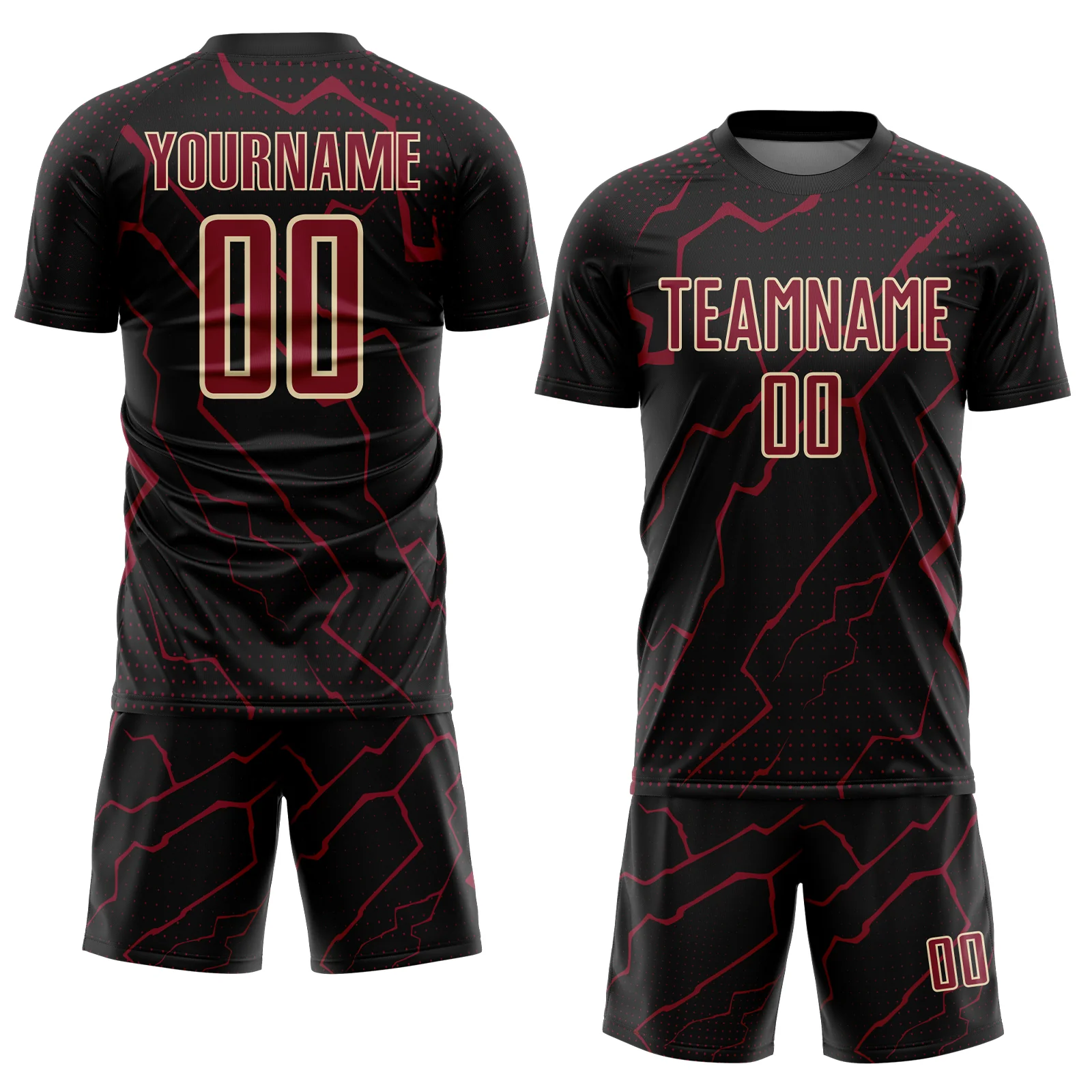 Custom Black Crimson-Cream Lightning Sports Sublimation Soccer Uniform Jersey - Image 2