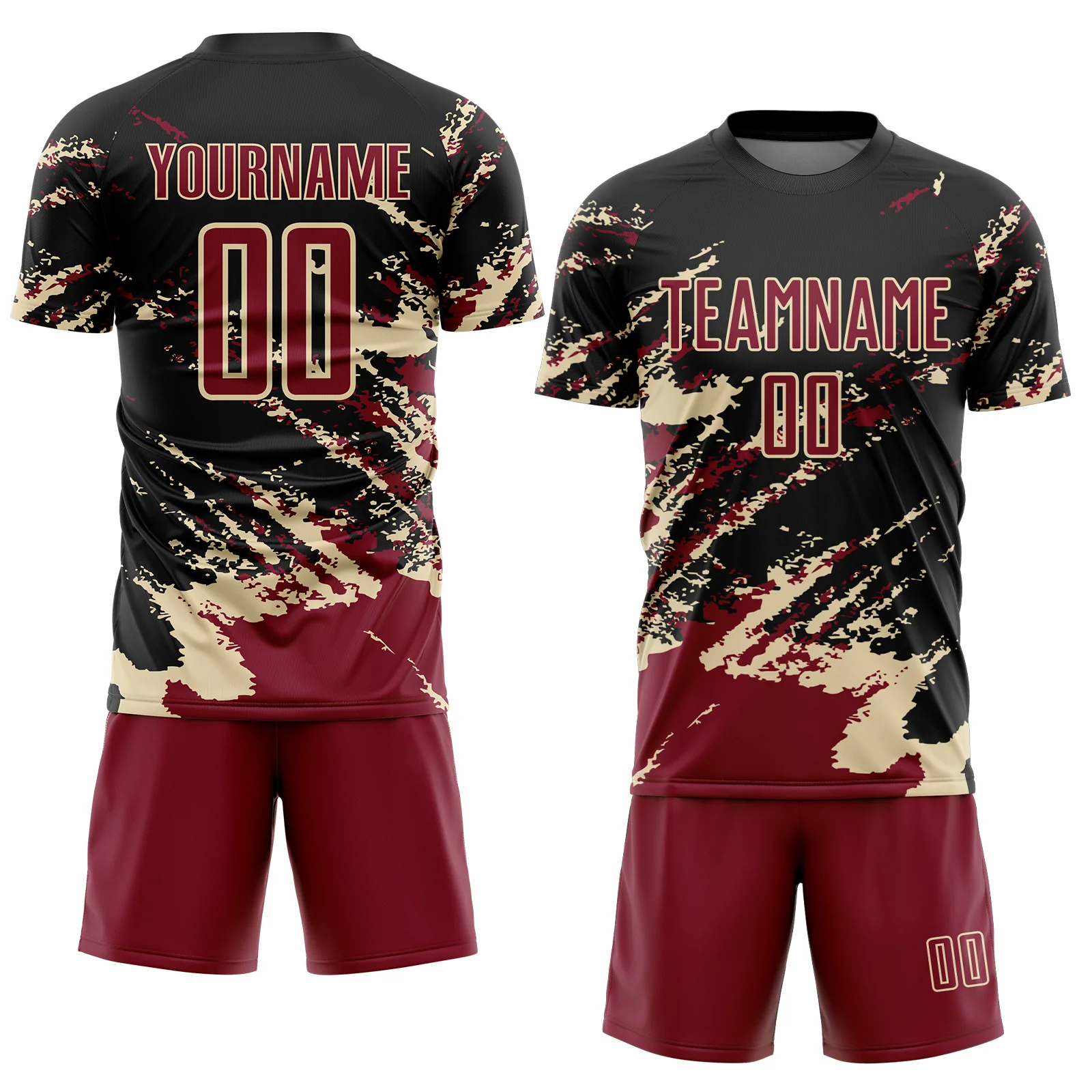 Custom Black Crimson-Cream Abstract Fragment Art Splash Sports Sublimation Soccer Uniform Jersey - Image 2