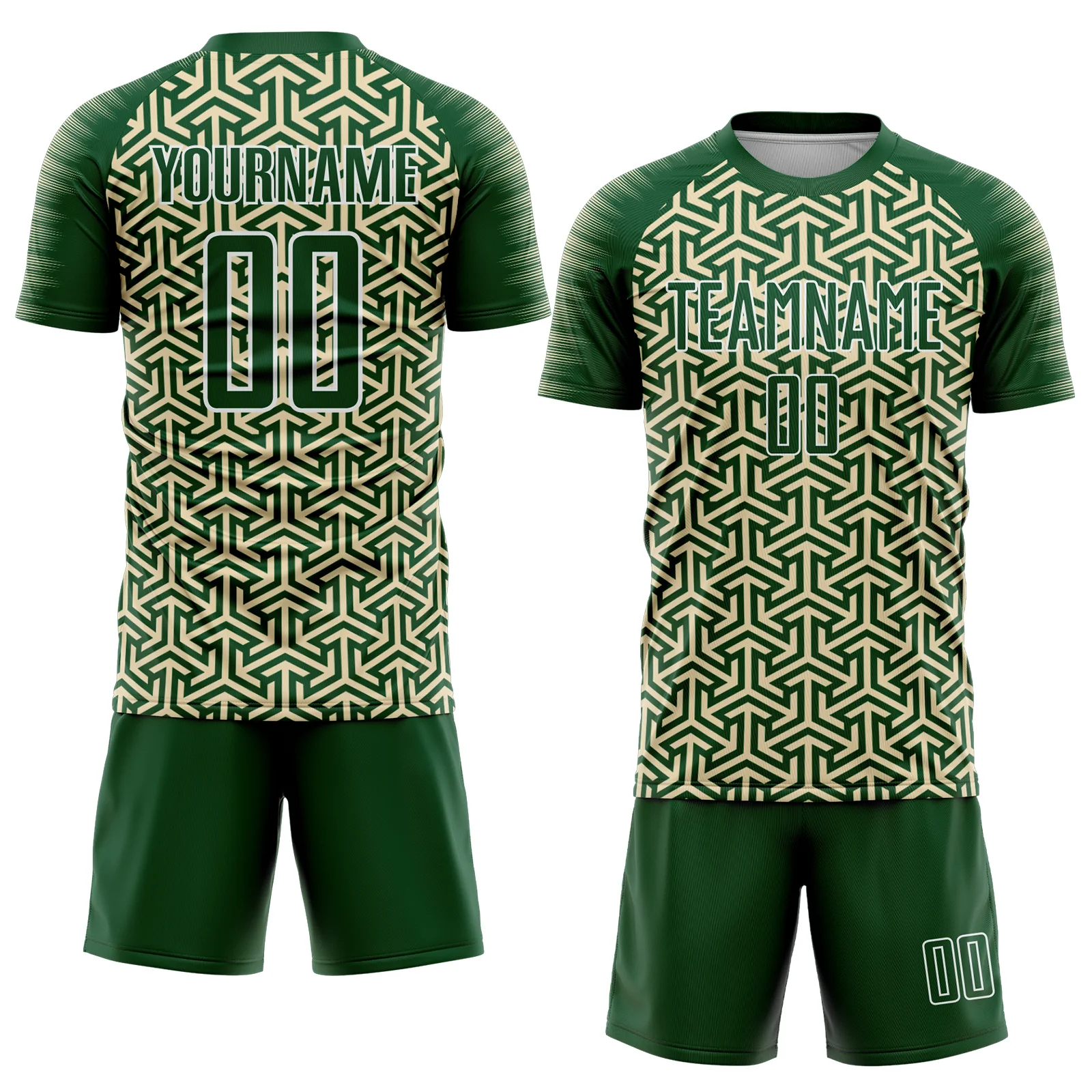 Custom Green Cream-White Geometric Arrow Sublimation Soccer Uniform Jersey - Image 2