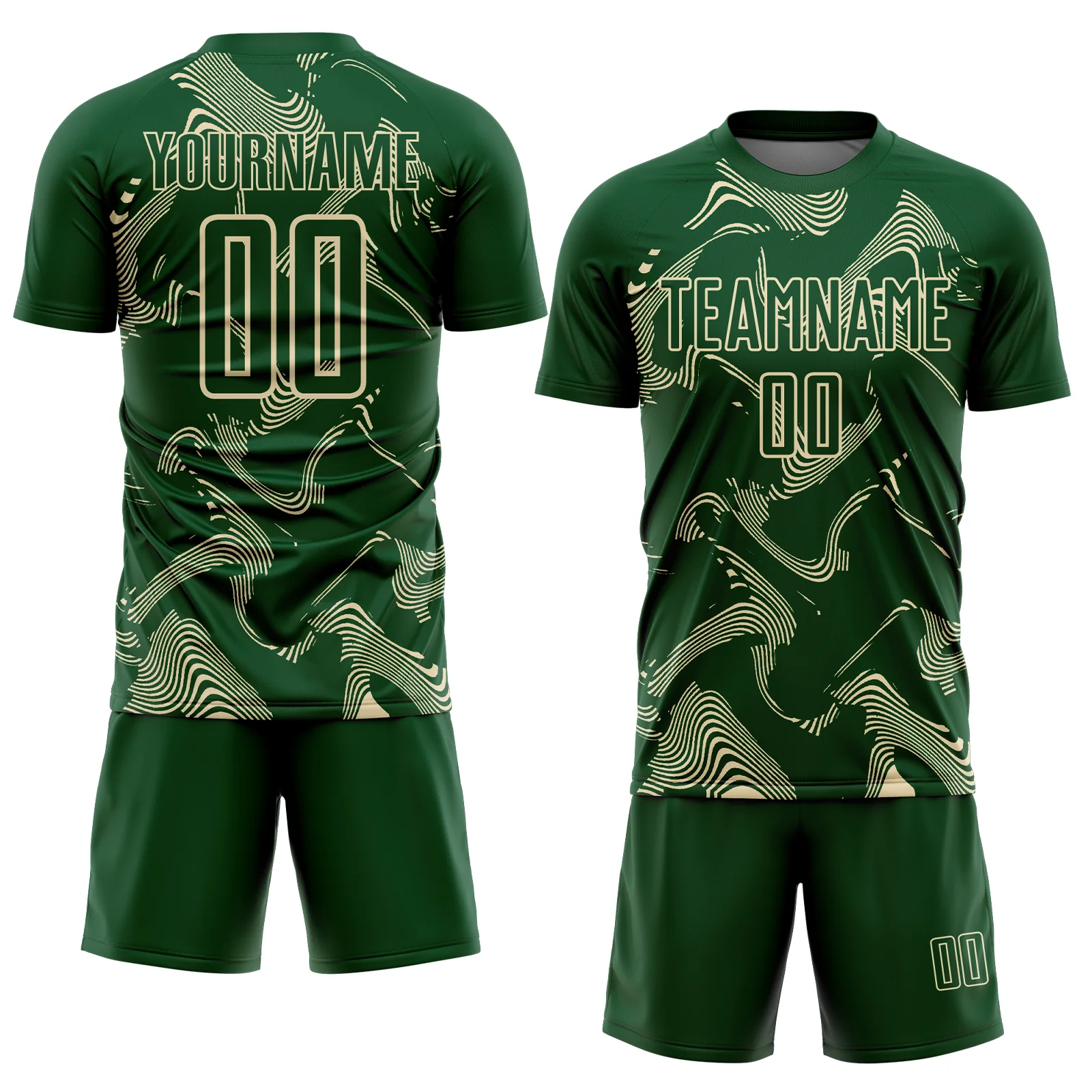 Custom Green Cream Curve Lines Sports Sublimation Soccer Uniform Jersey - Image 2