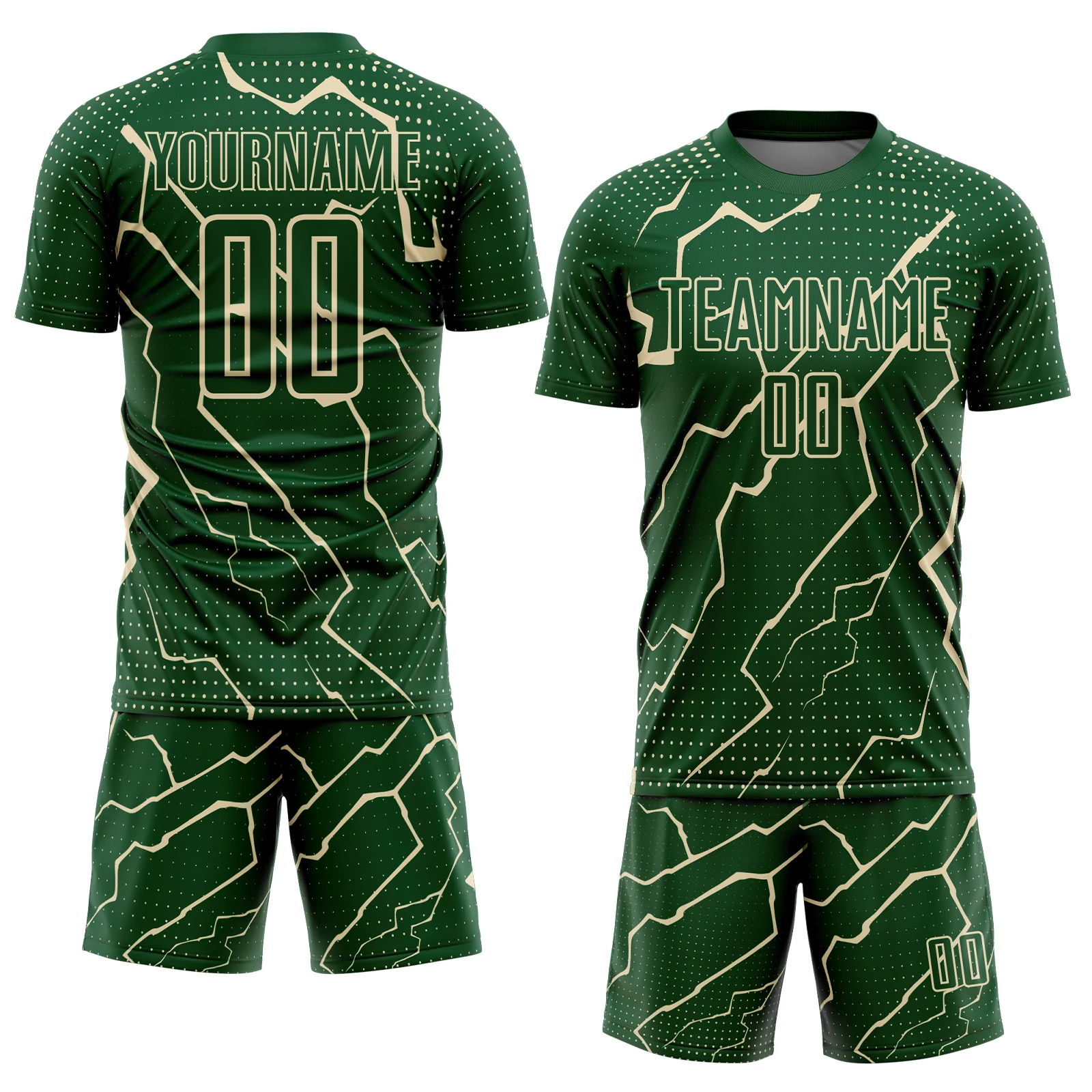 Custom Green Cream Lightning Sports Sublimation Soccer Uniform Jersey - Image 2