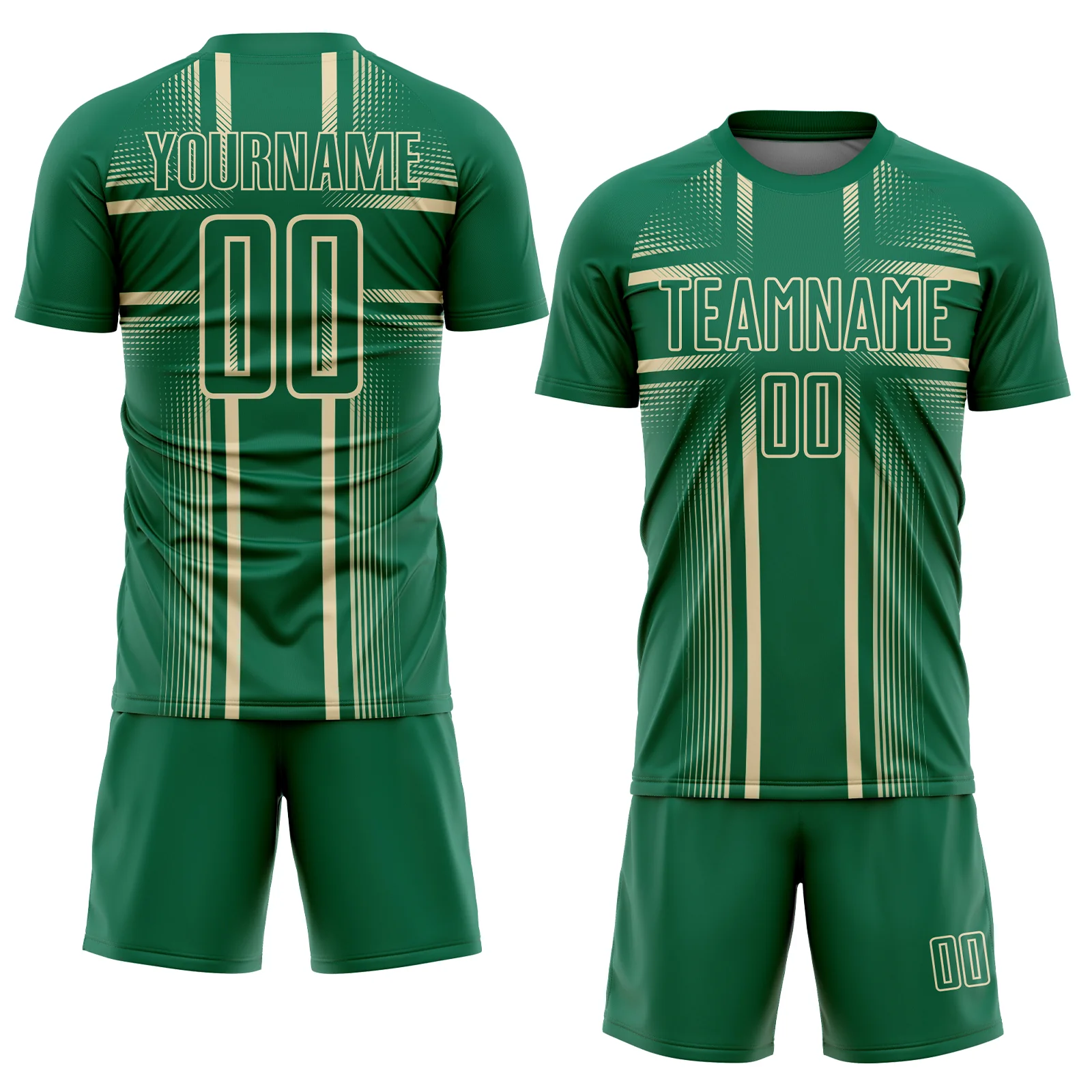 Custom Kelly Green Cream Lines Sublimation Soccer Uniform Jersey - Image 2