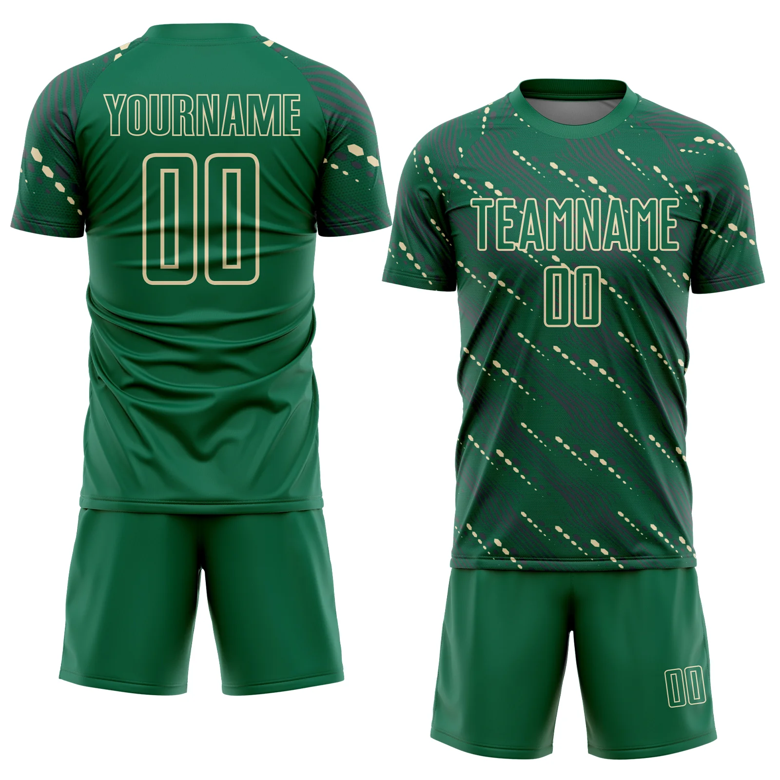 Custom Kelly Green Cream Slant Lines Sports Sublimation Soccer Uniform Jersey - Image 2