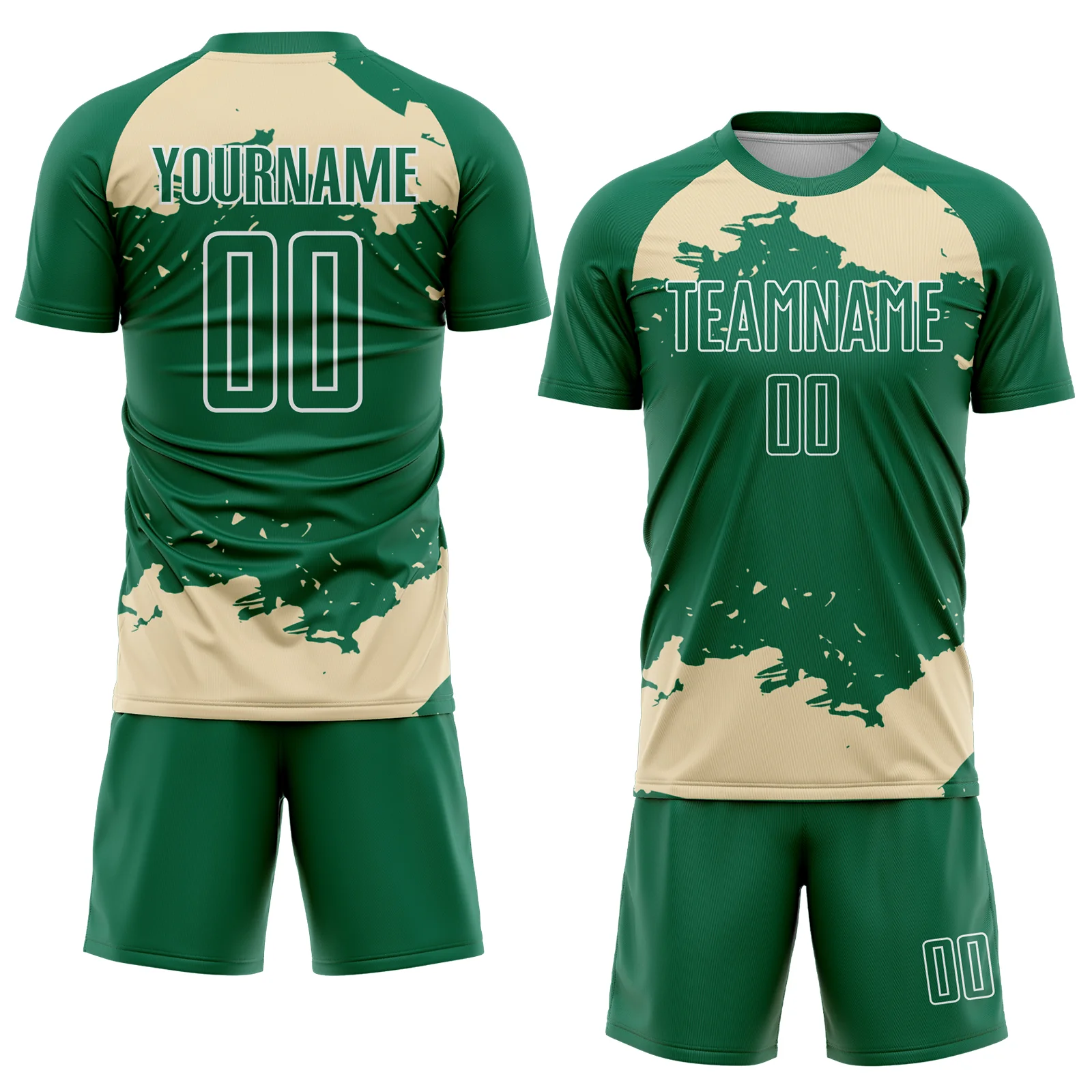 Custom Kelly Green Cream-White Abstract Fragment Art Sublimation Soccer Uniform Jersey - Image 2