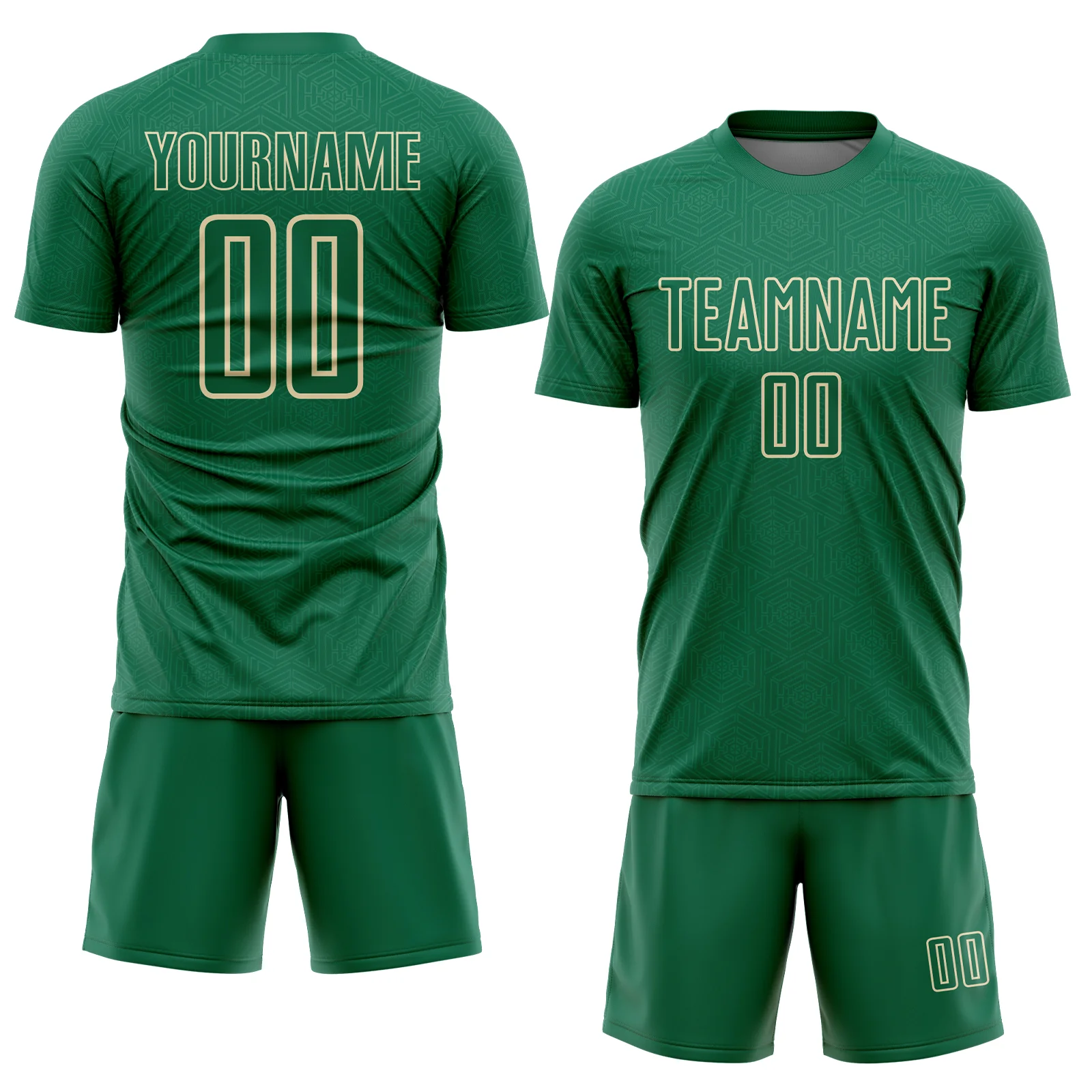 Custom Kelly Green Cream Geometric Shape Sports Sublimation Soccer Uniform Jersey - Image 2