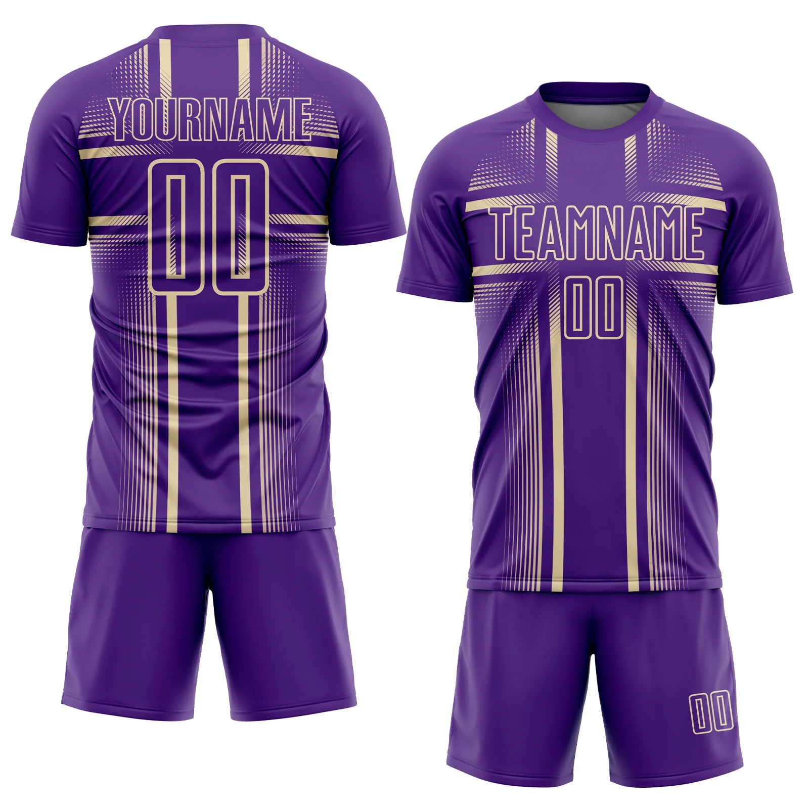 Custom Purple Cream Lines Sublimation Soccer Uniform Jersey - Image 2