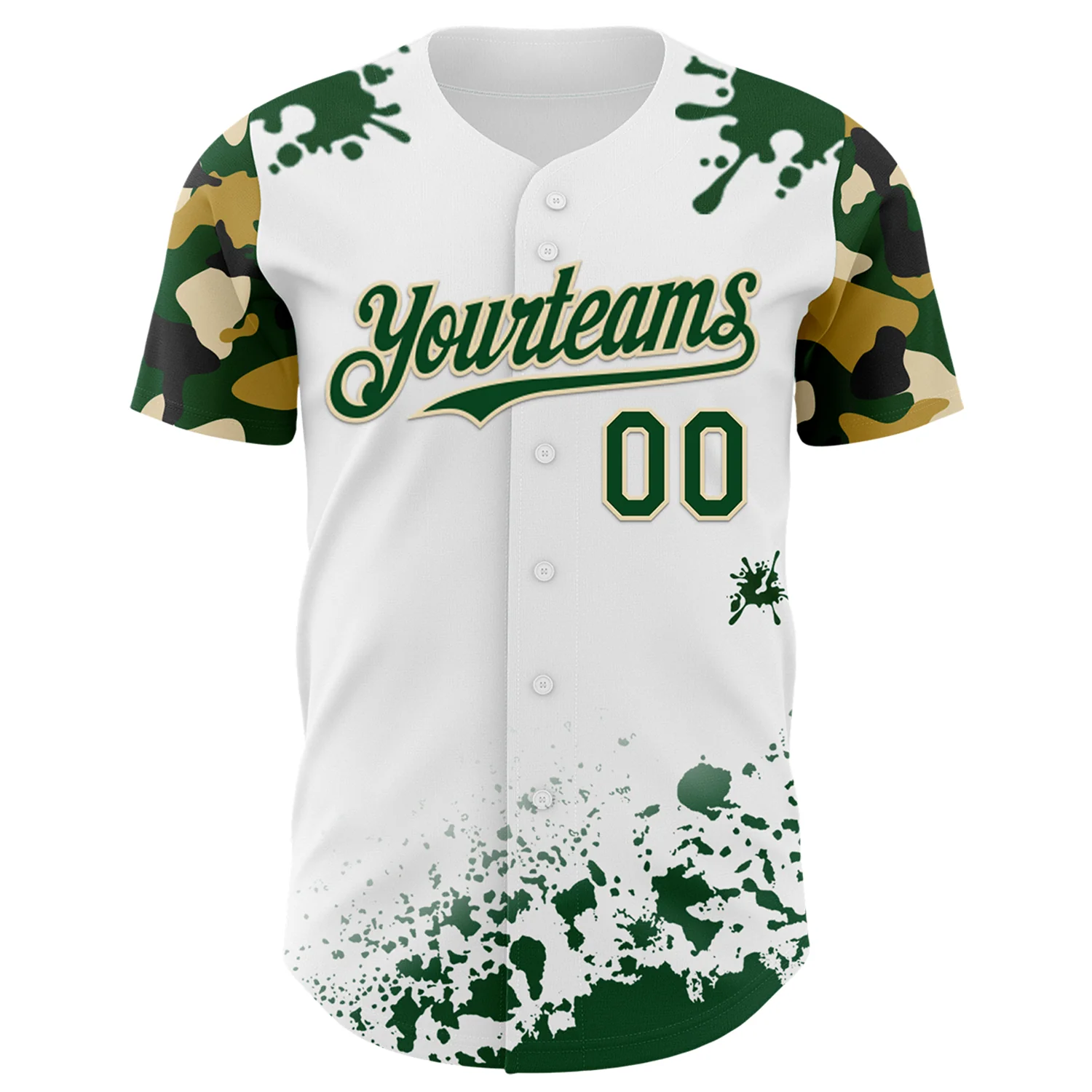 Custom White Green-Cream Splatter Camo Two Tone Authentic Baseball Jersey - Image 2