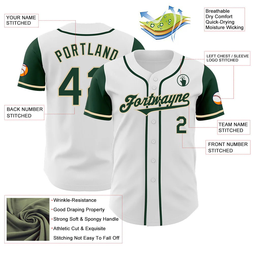 Custom White Green-Cream Authentic Two Tone Baseball Jersey - Image 3